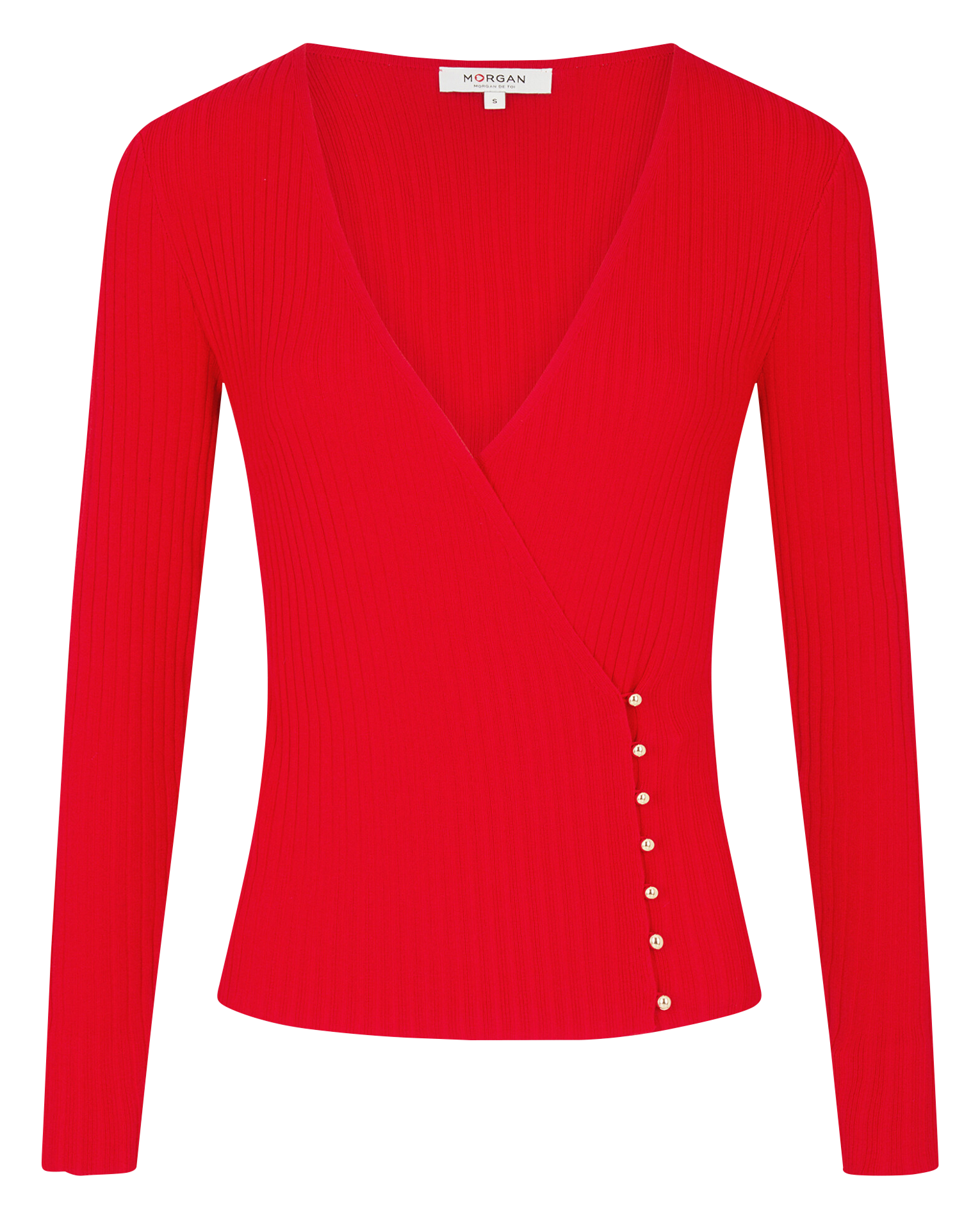 Figurbetonter Strickpullover mit Wickelkragen MORGAN Rot