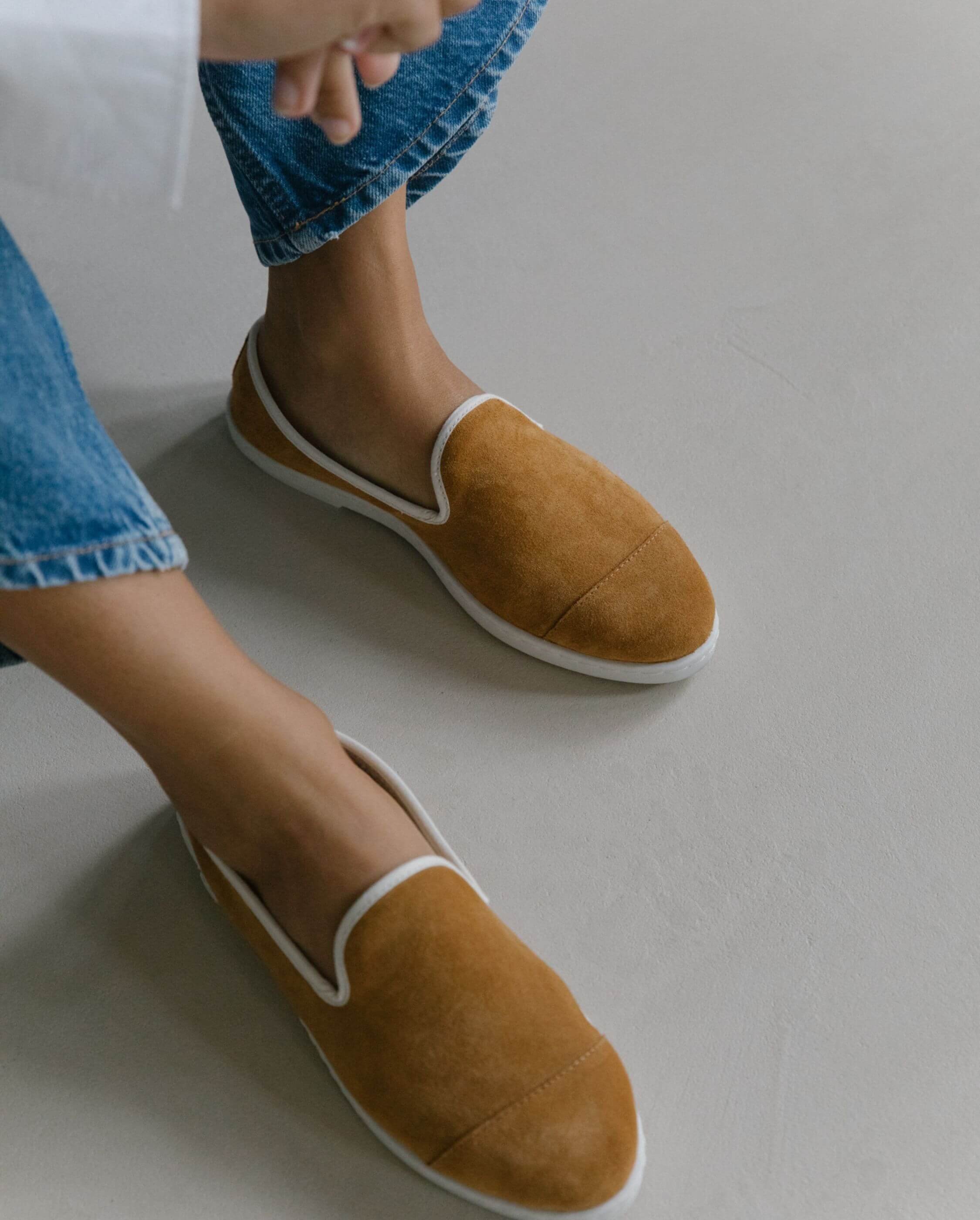 Women's leather slipper, camel ANGARDE Brown