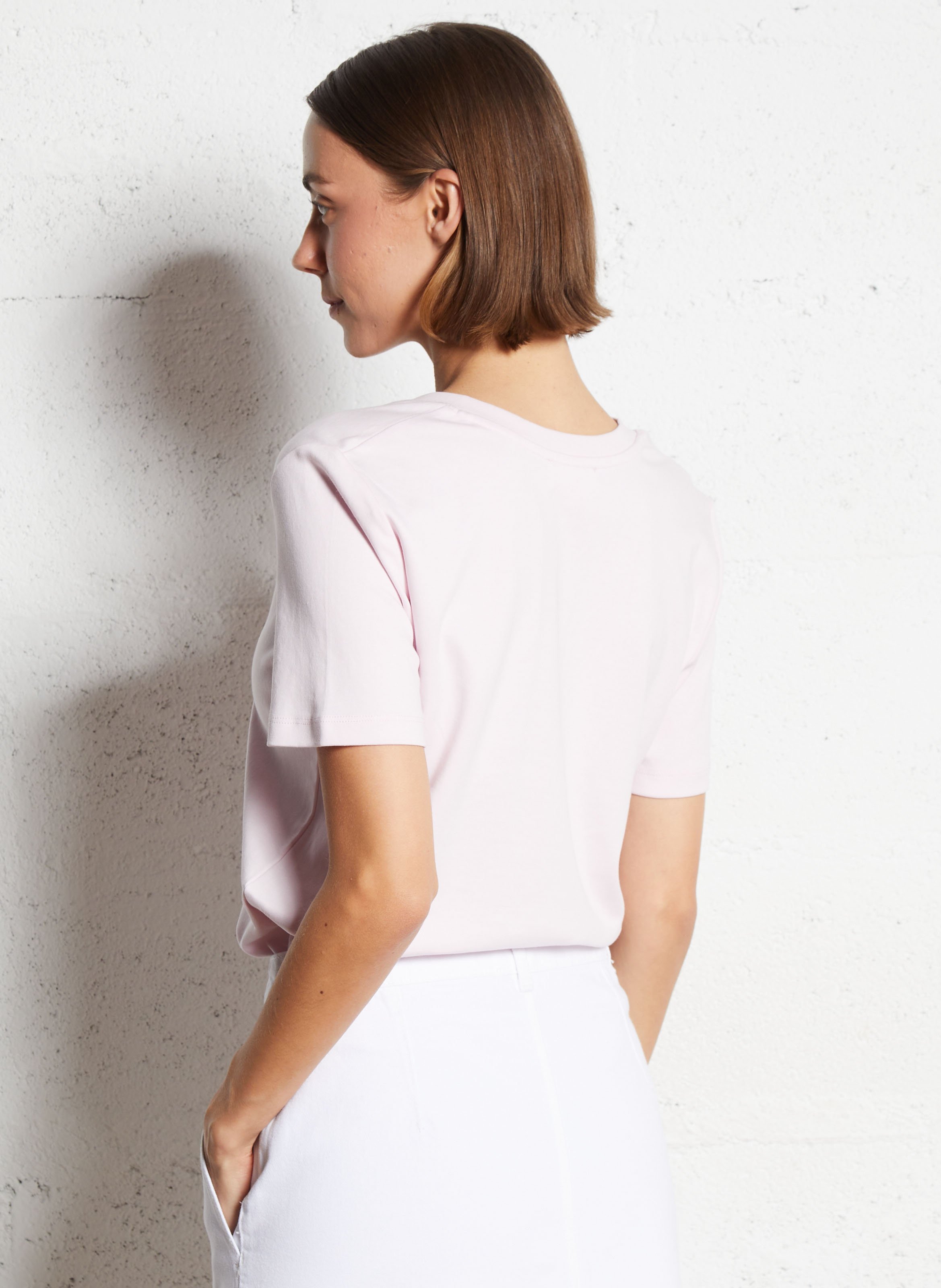 Straight cotton V-neck T-shirt Pink