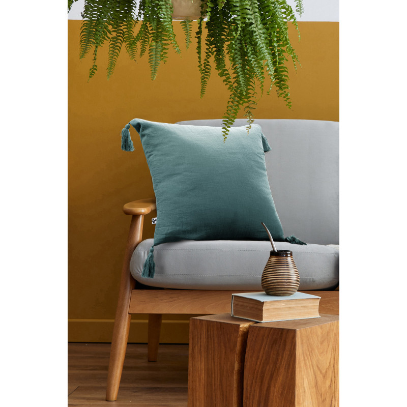 Removable decorative cushion 100% cotton L'EFFET PAPILLON Blue