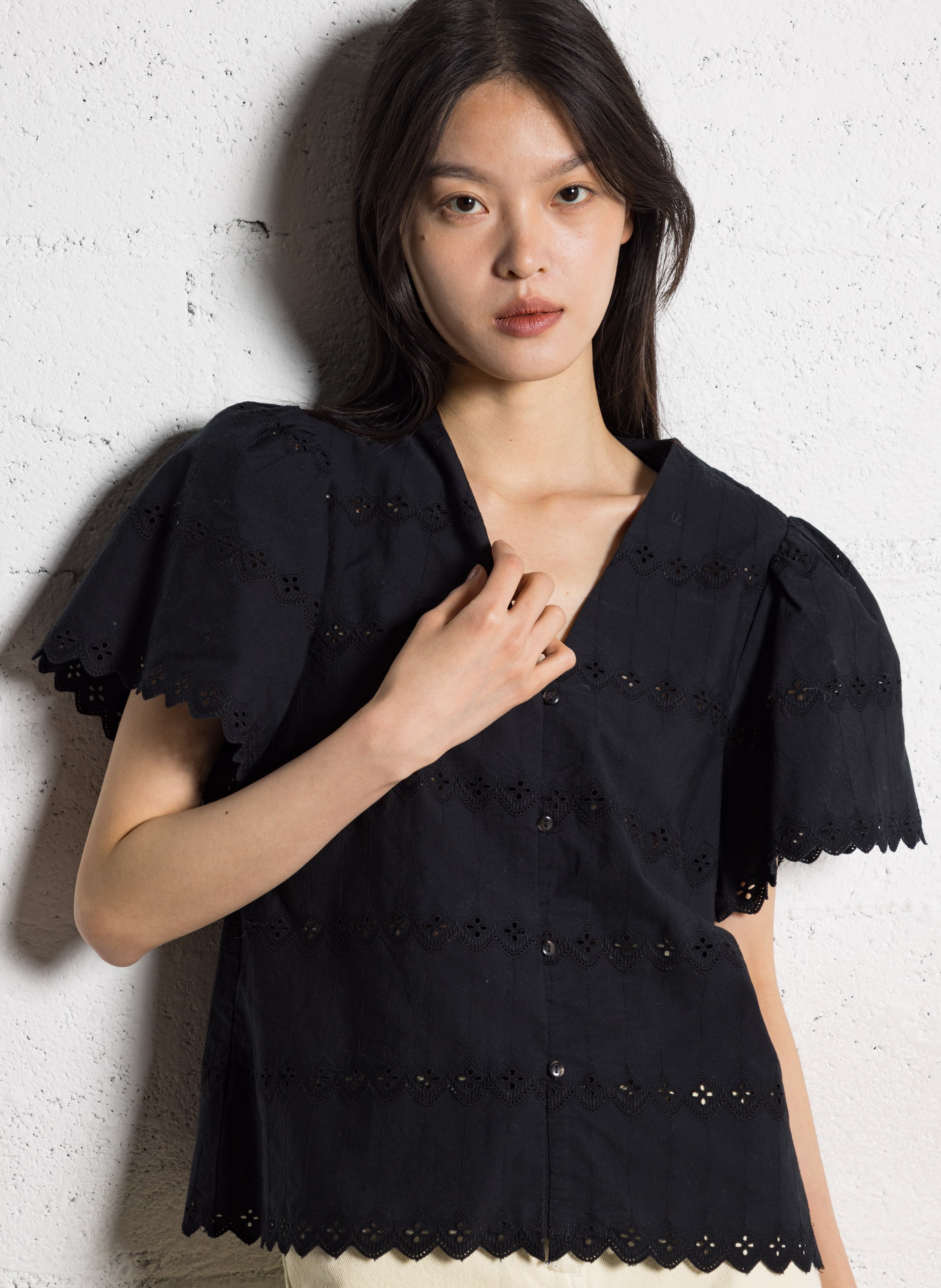 Straight shirt in embroidered organic cotton VILA Black