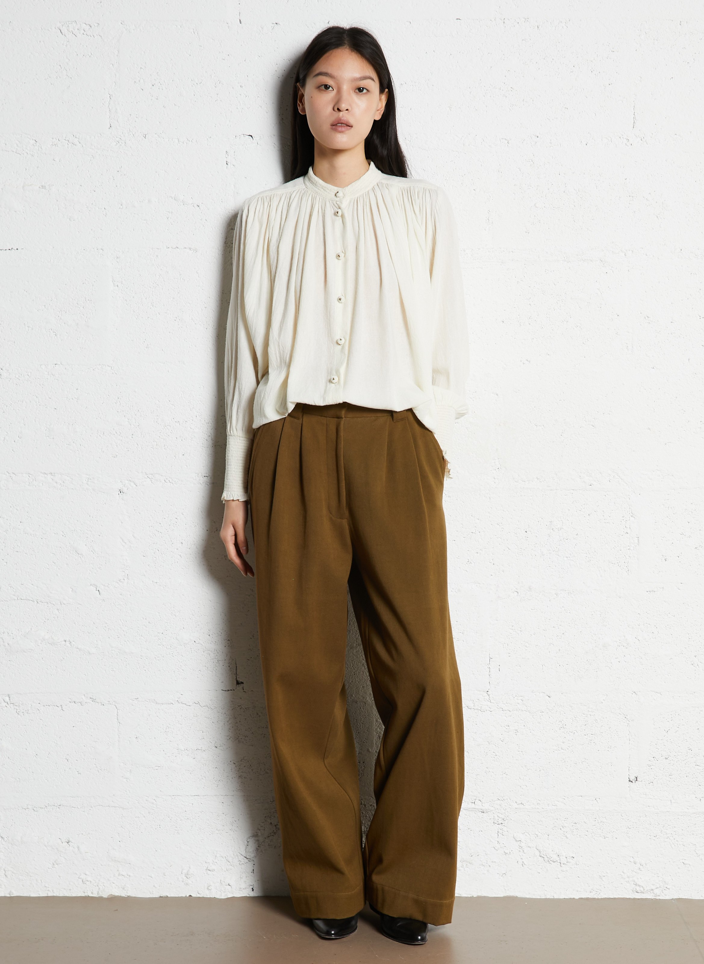 Pantalon large à pinces taille haute V DE VINSTER Kaki