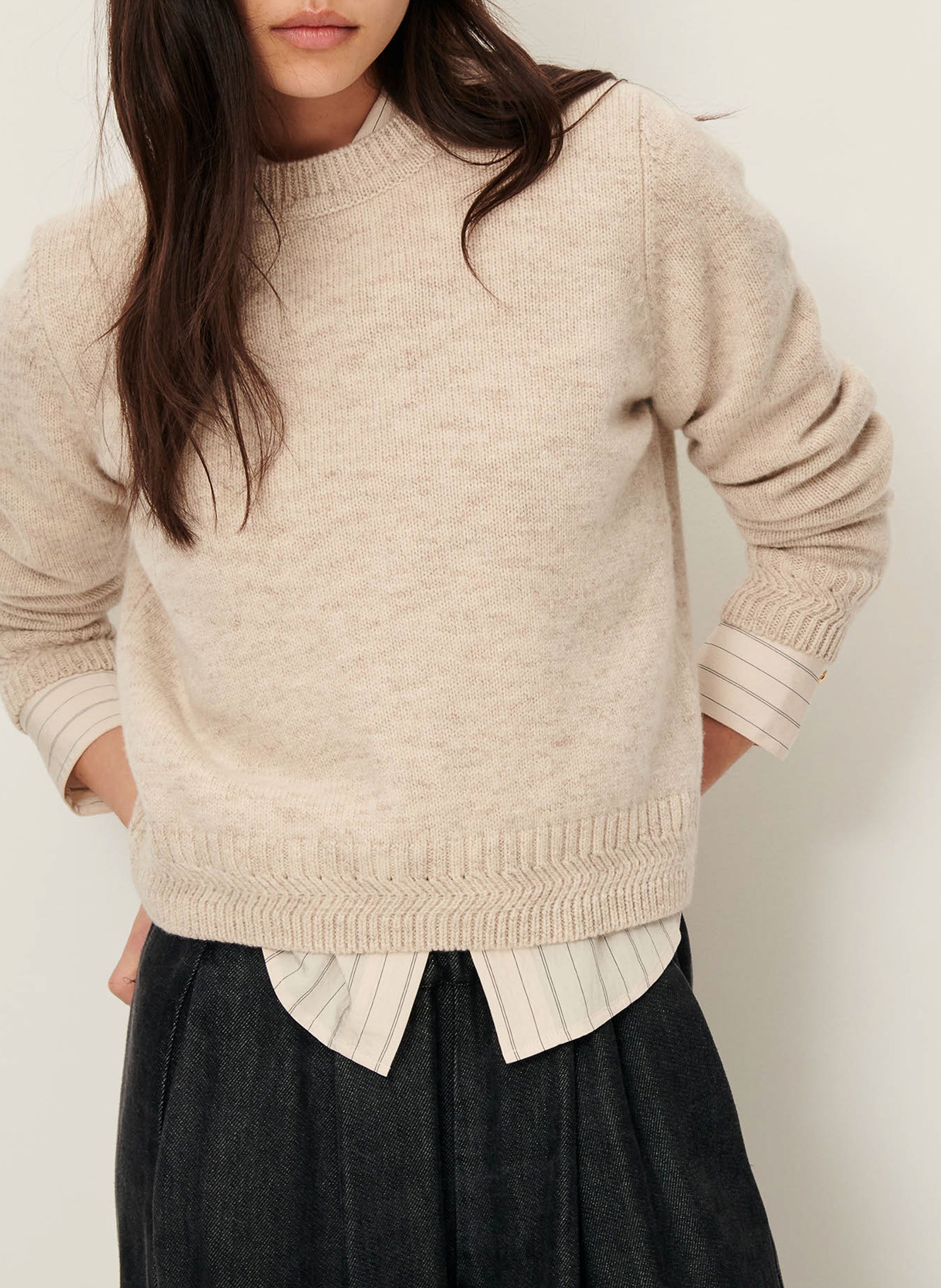 Pull droit col rond en laine mérinos SESSUN Blanc