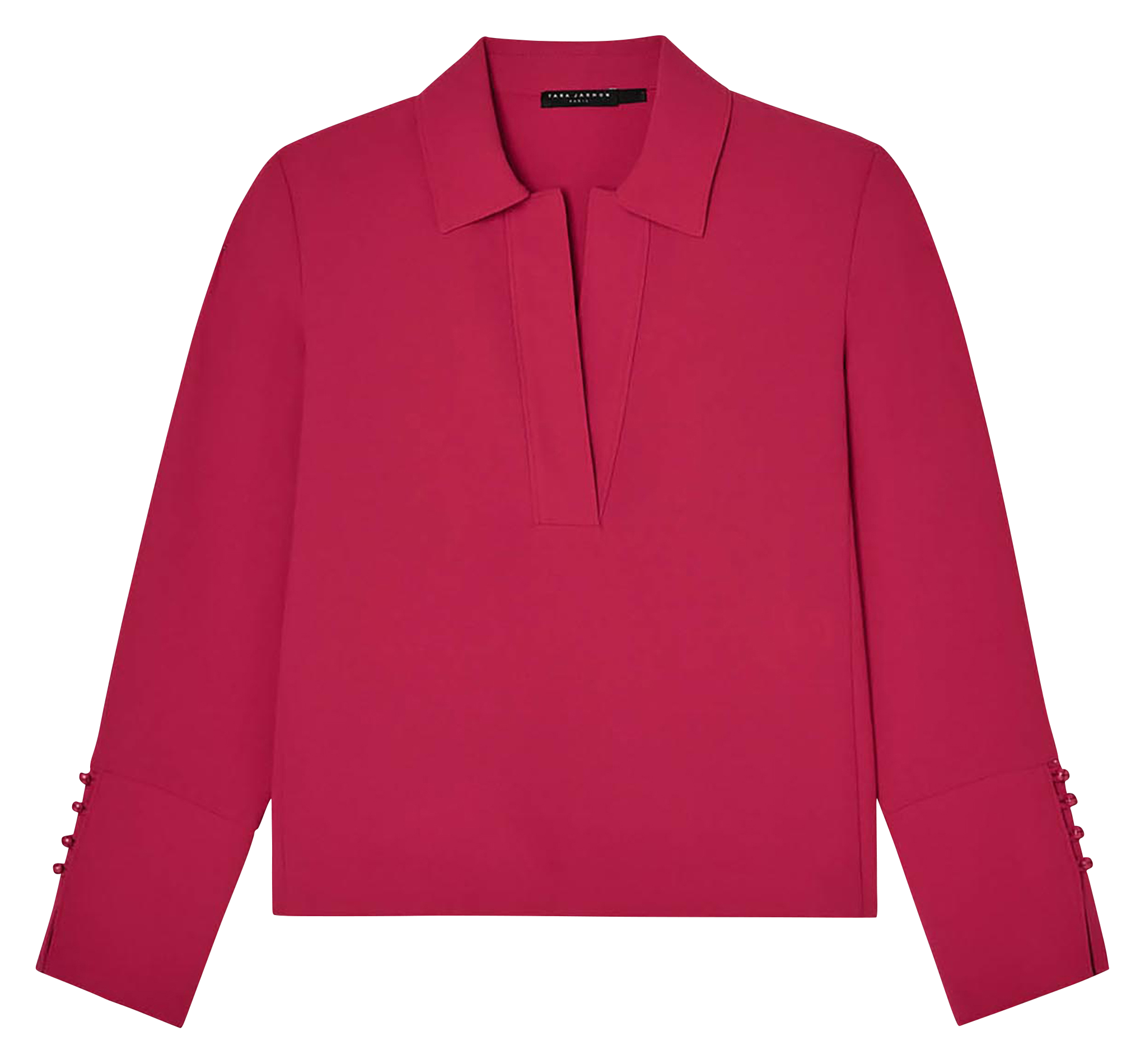 Top col polo manches longues uni TARA JARMON Rouge