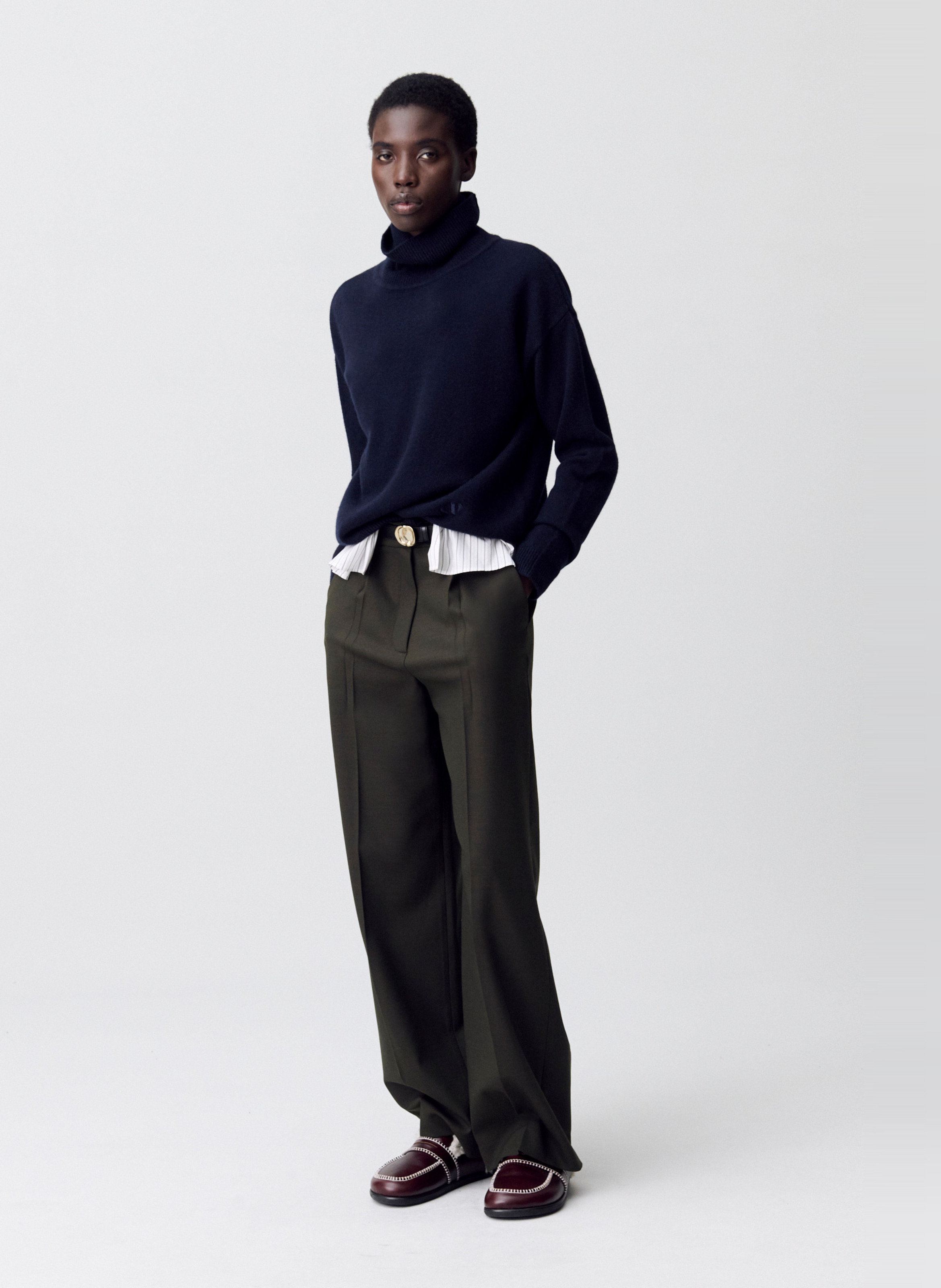 Pantalon évasé taille haute en laine mélangée CLAUDIE PIERLOT Kaki