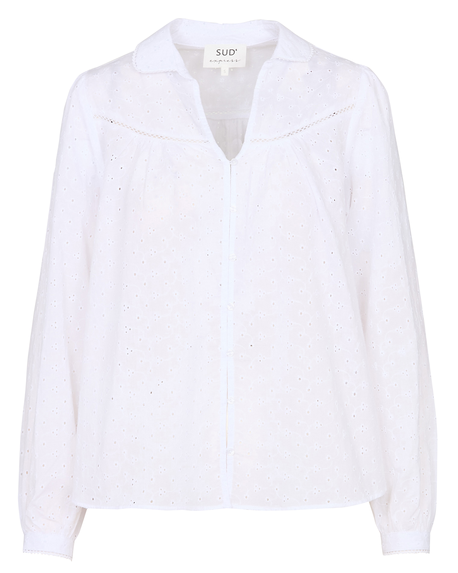 Chemisier oversize col à revers en coton brodé SUD EXPRESS Blanc