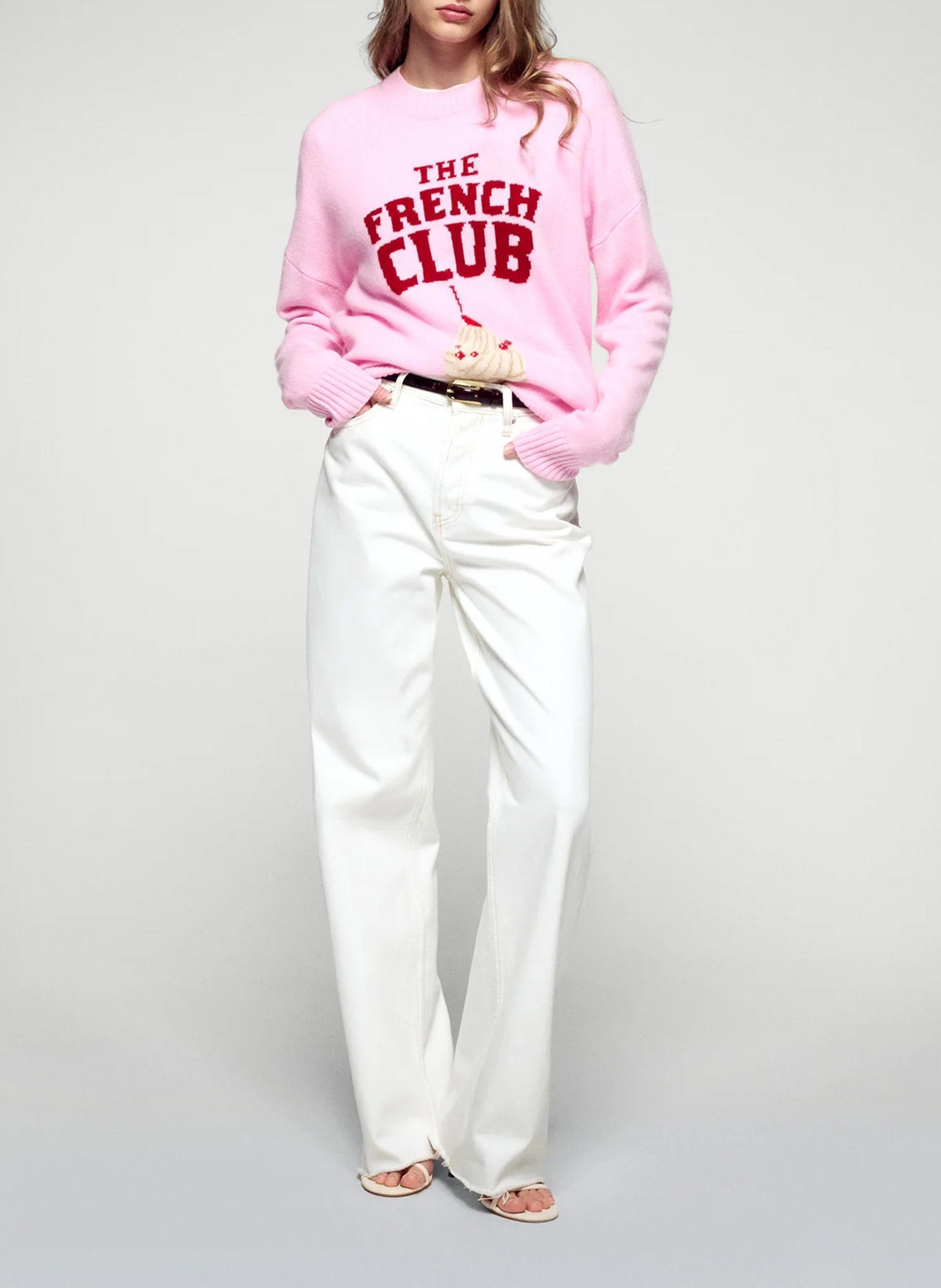 Round neck jacquard cashmere oversized sweater FROM FUTURE Pink