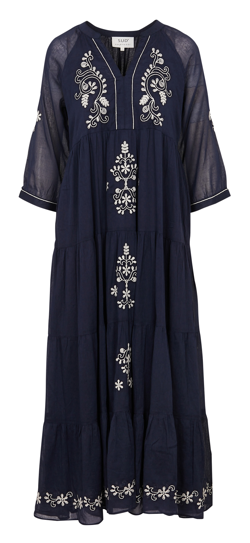 Robe longue ample à motifs brodés SUD EXPRESS Bleu
