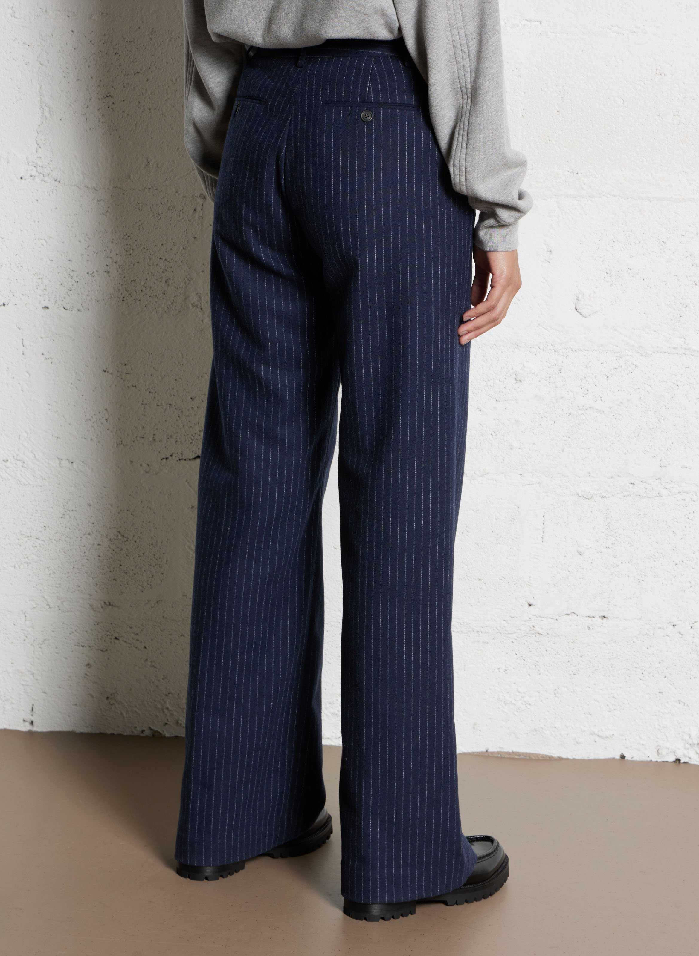 Pantalon droit en laine et coton mélangé rayé HARTFORD Multicolore