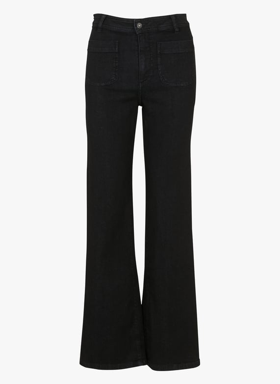 Fée Maraboutée Jean Flare Noir Taille Haute Jean Bootcut Uni En