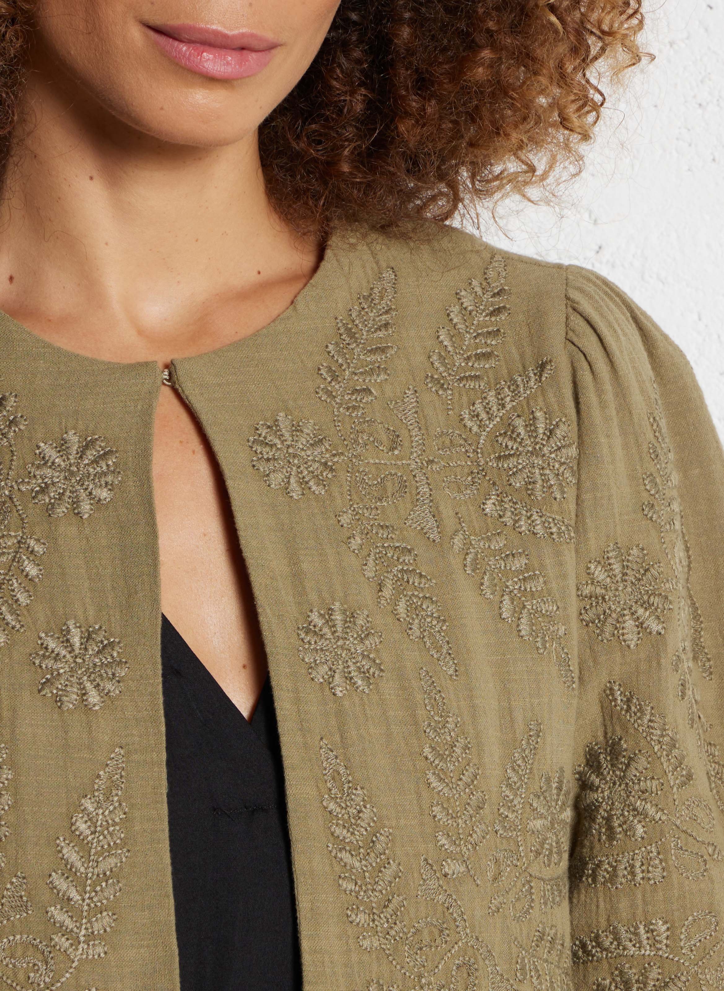 Veste droite en coton brodé MAISON 123 Kaki