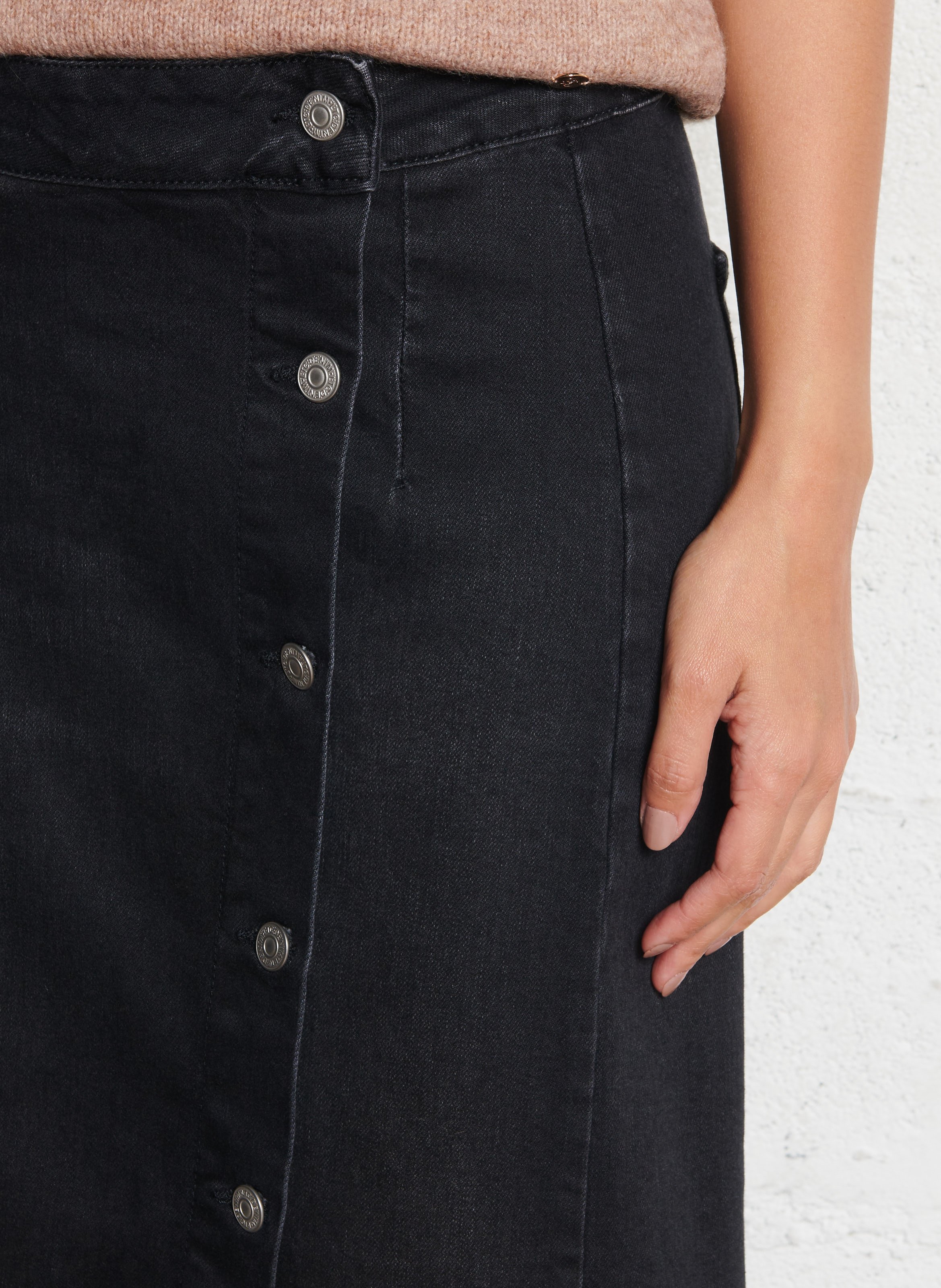 Jupe longue en denim de coton mélangé LE TEMPS DES CERISES Noir