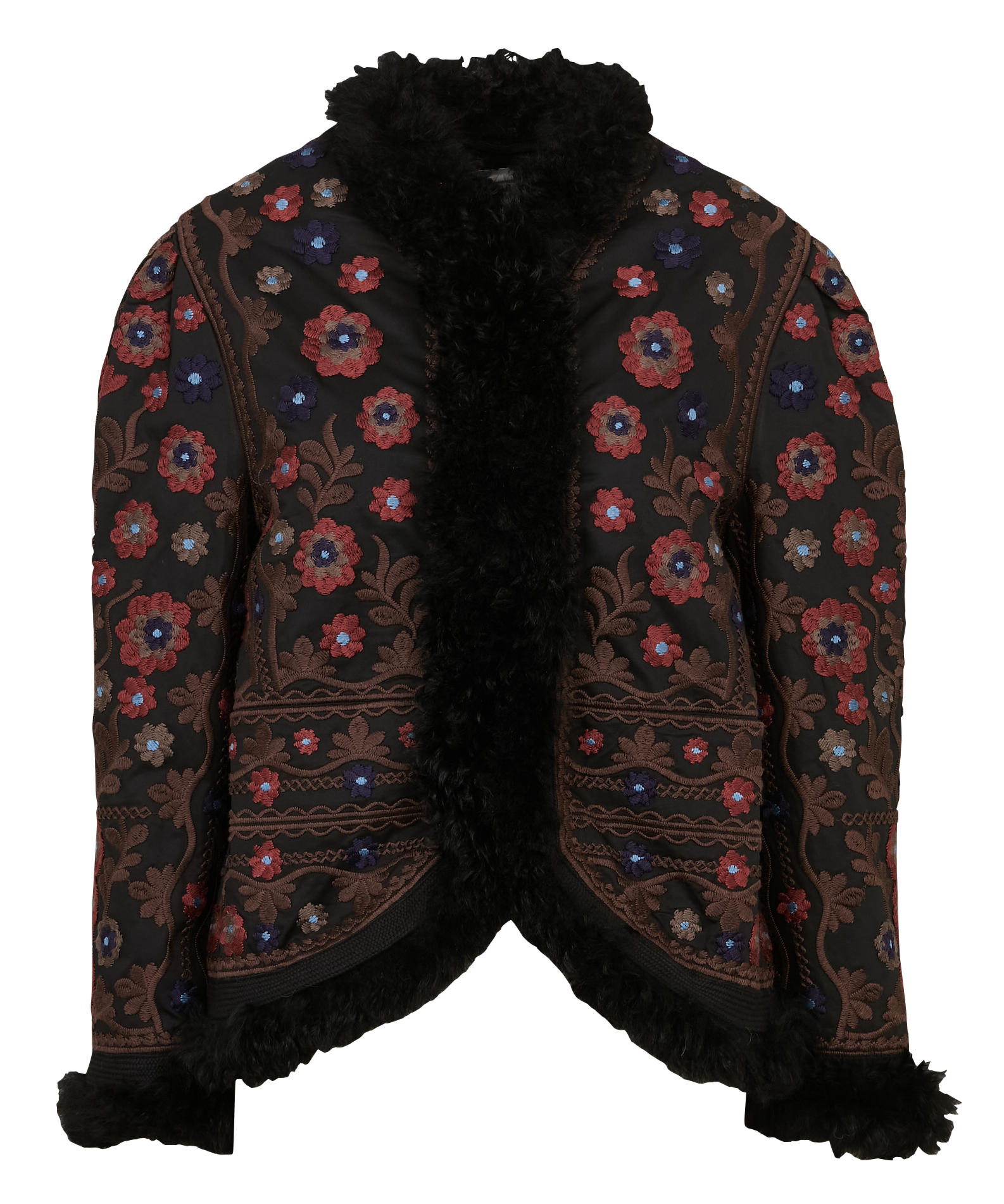 Gerade bestickte Wollmischjacke ANTIK BATIK Schwarz