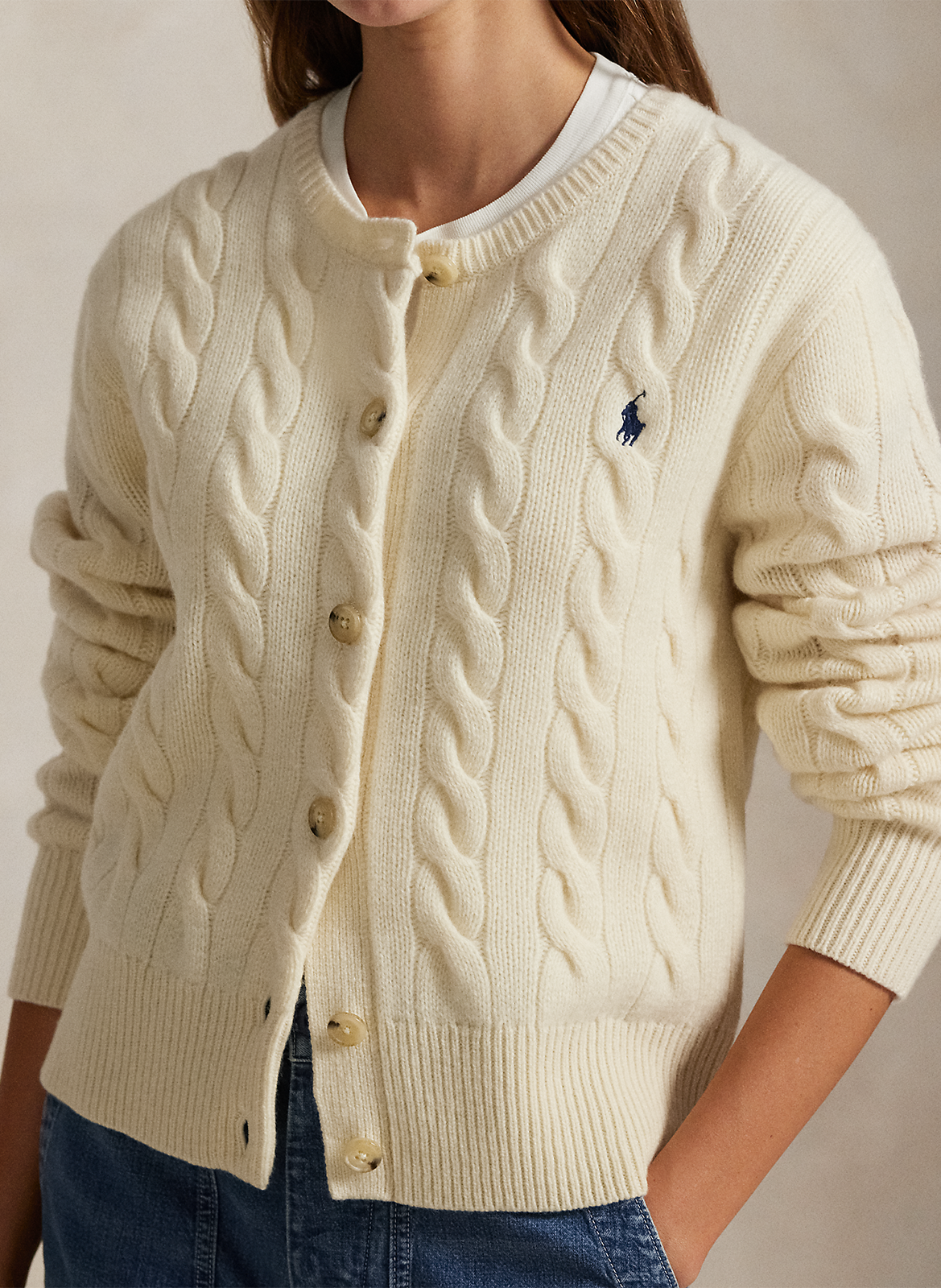 Gilet col rond en laine mélangée POLO RALPH LAUREN Blanc