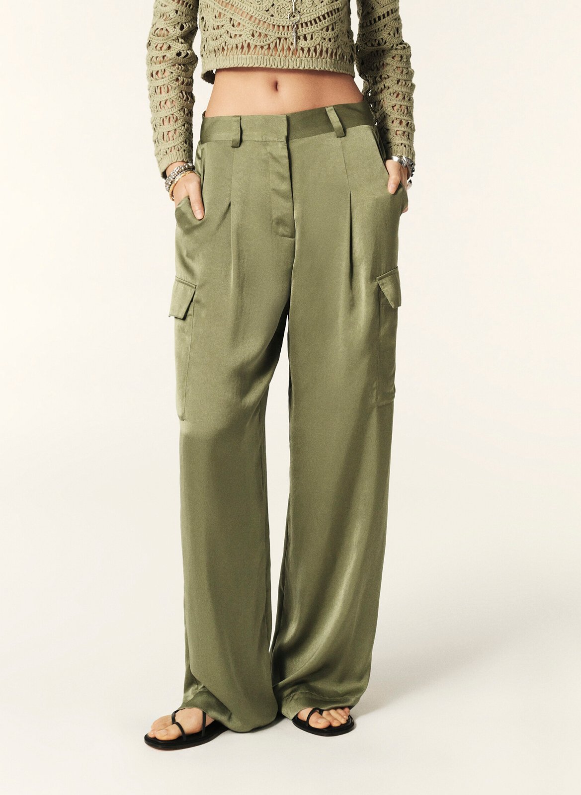 Pantalon large effet satiné BA&SH Kaki