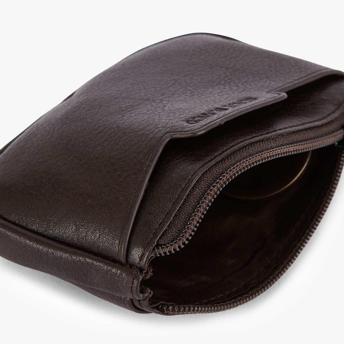 Leather wallet with zipper and metal logo SERGE BLANCO Brown