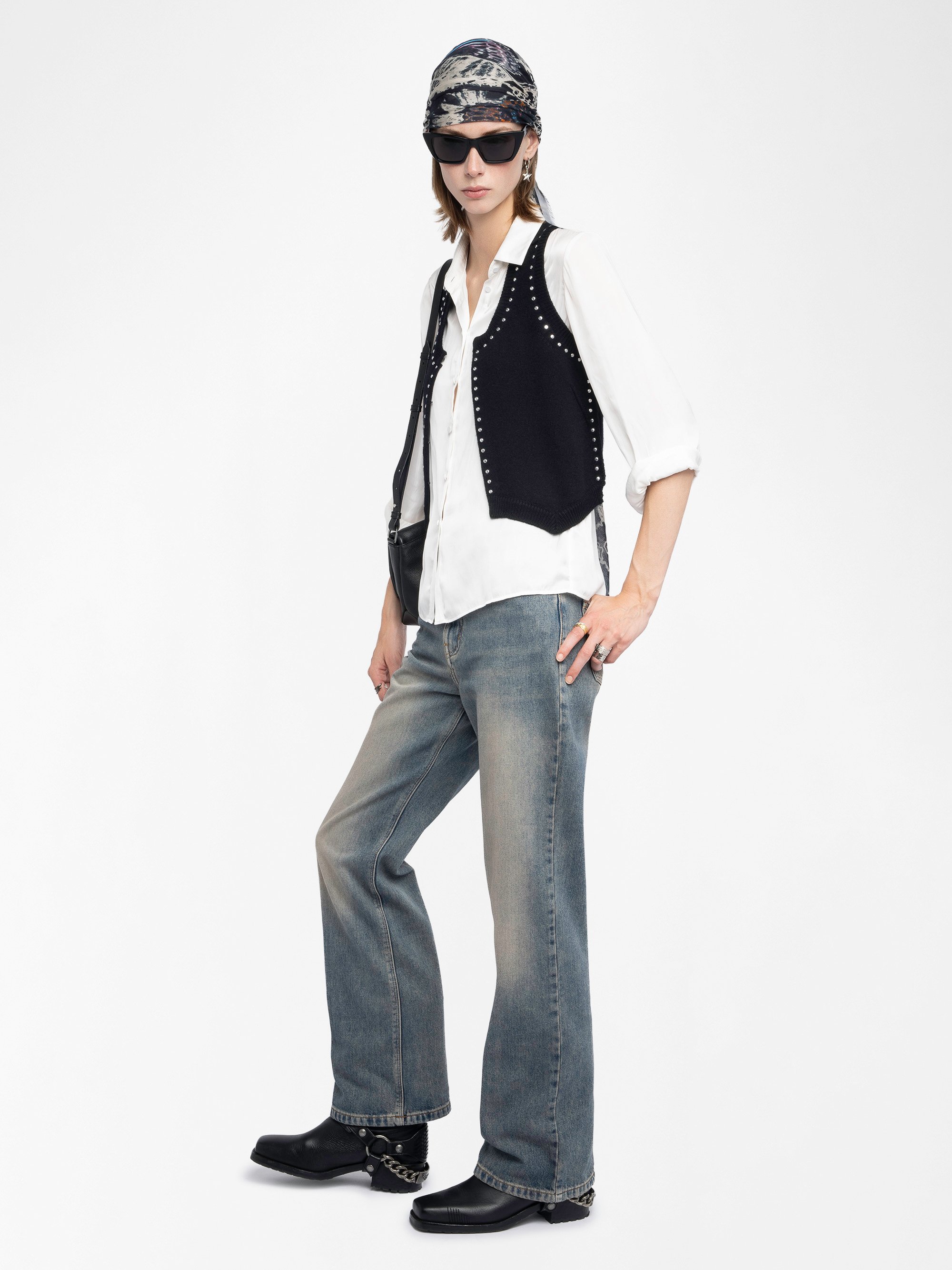 Kragenlose Strickjacke aus Woll-Mix ZADIG&VOLTAIRE Schwarz