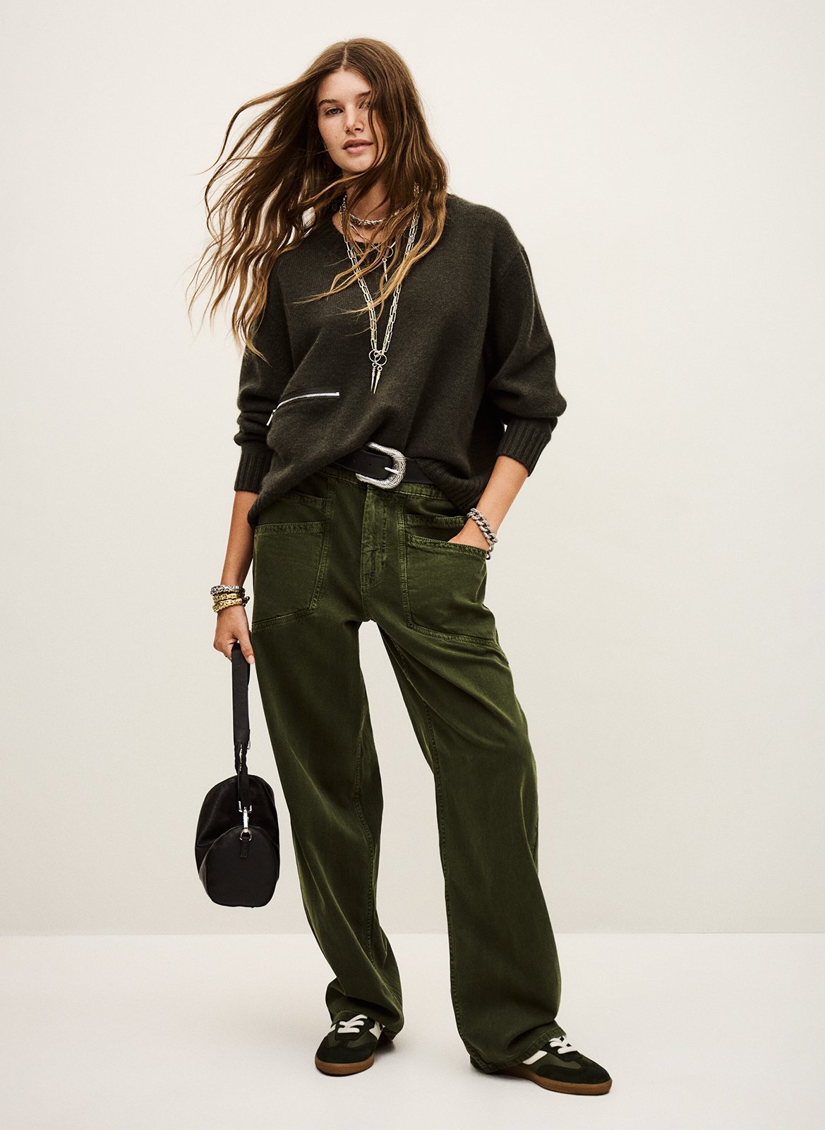 Oversized round neck cashmere sweater BA&SH Khaki