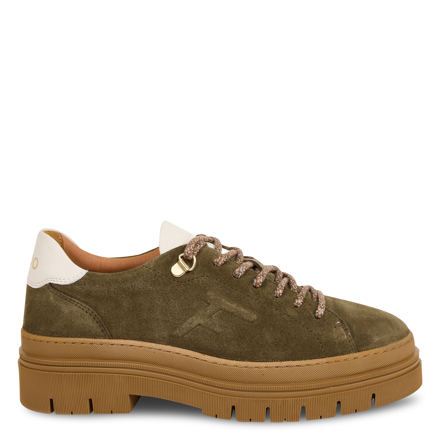 Sneaker aus Leder-Mix mit Keilabsatz FAGUO Khaki