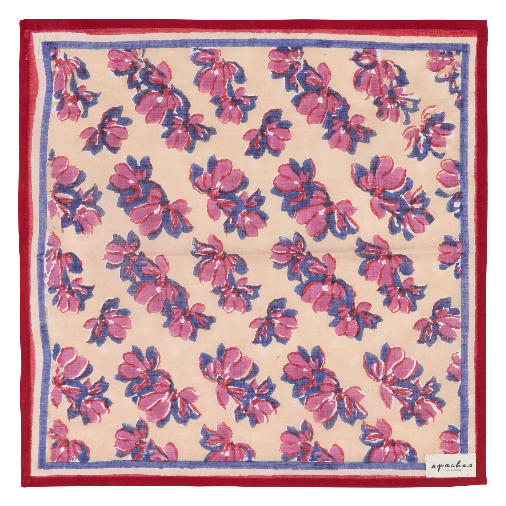 Foulard carré à fleurs en coton APACHES COLLECTIONS Beige