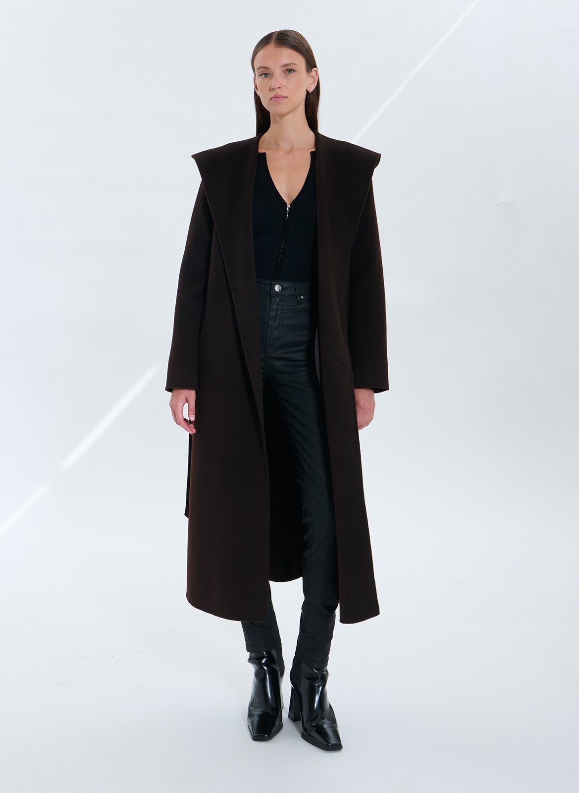 Long wool-blend coat with hood ZAPA Brown