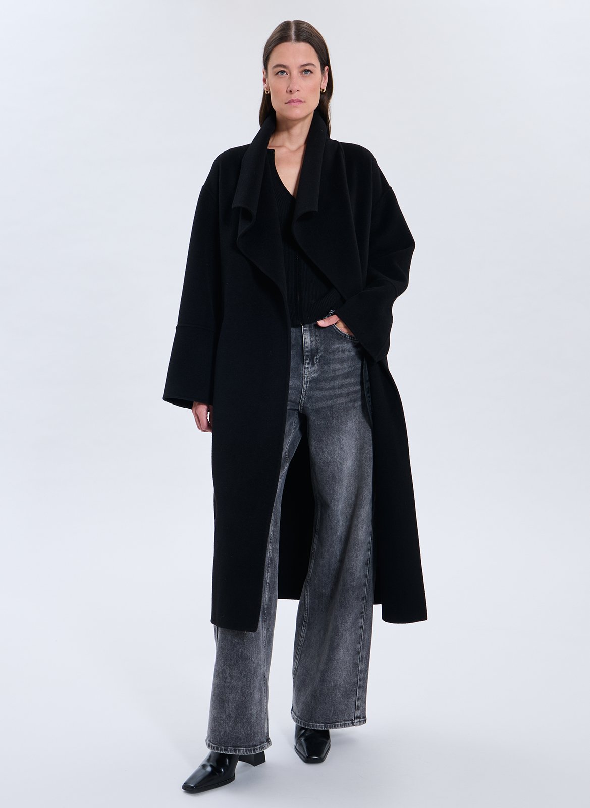 Belted mid-length coat plain ZAPA Black