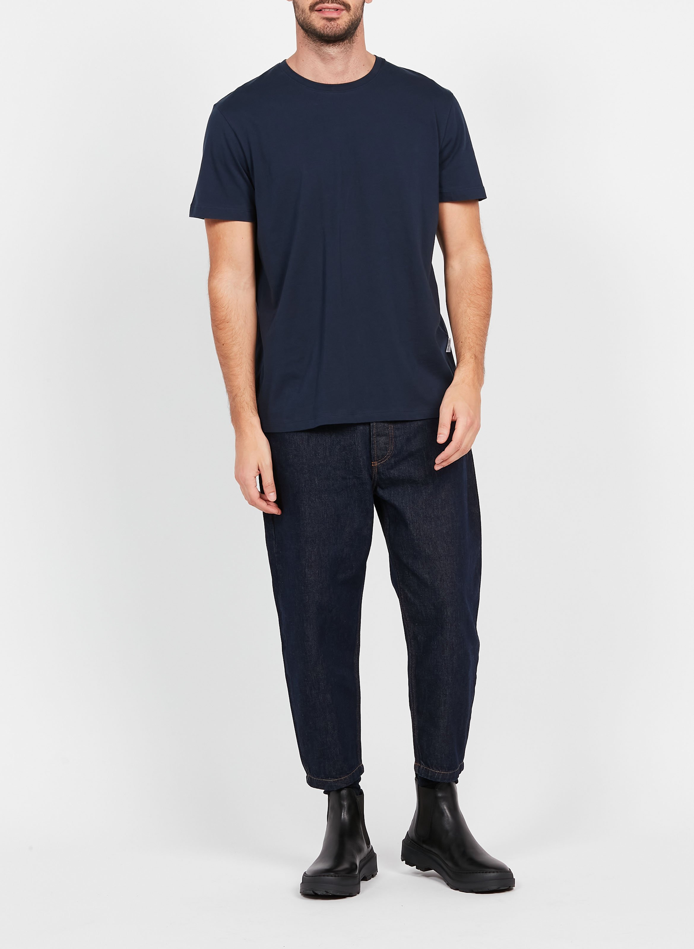 Tee-shirt droit col rond en coton Bleu