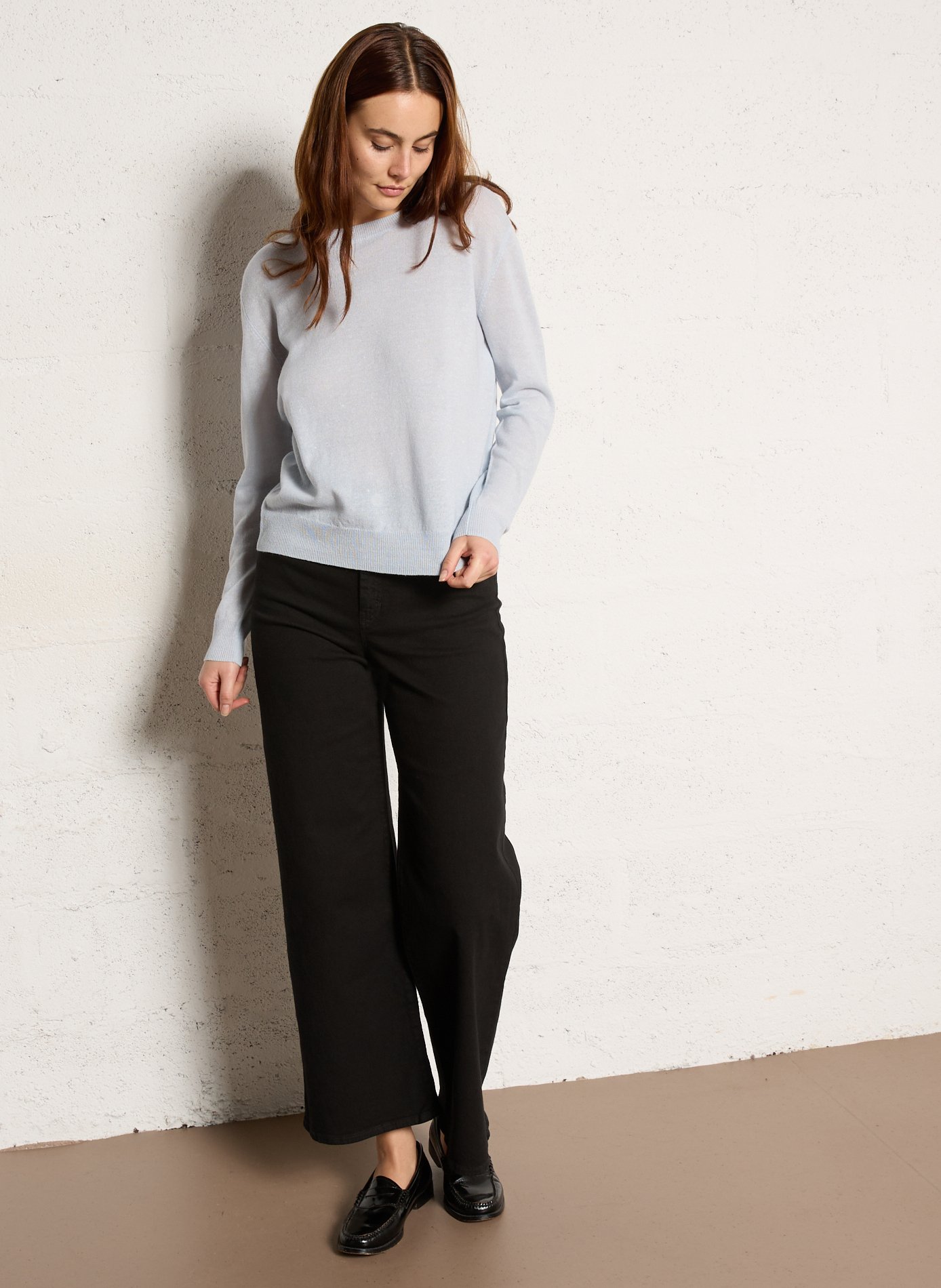 Pull droit uni en cachemire et lin MAISON 123 Bleu