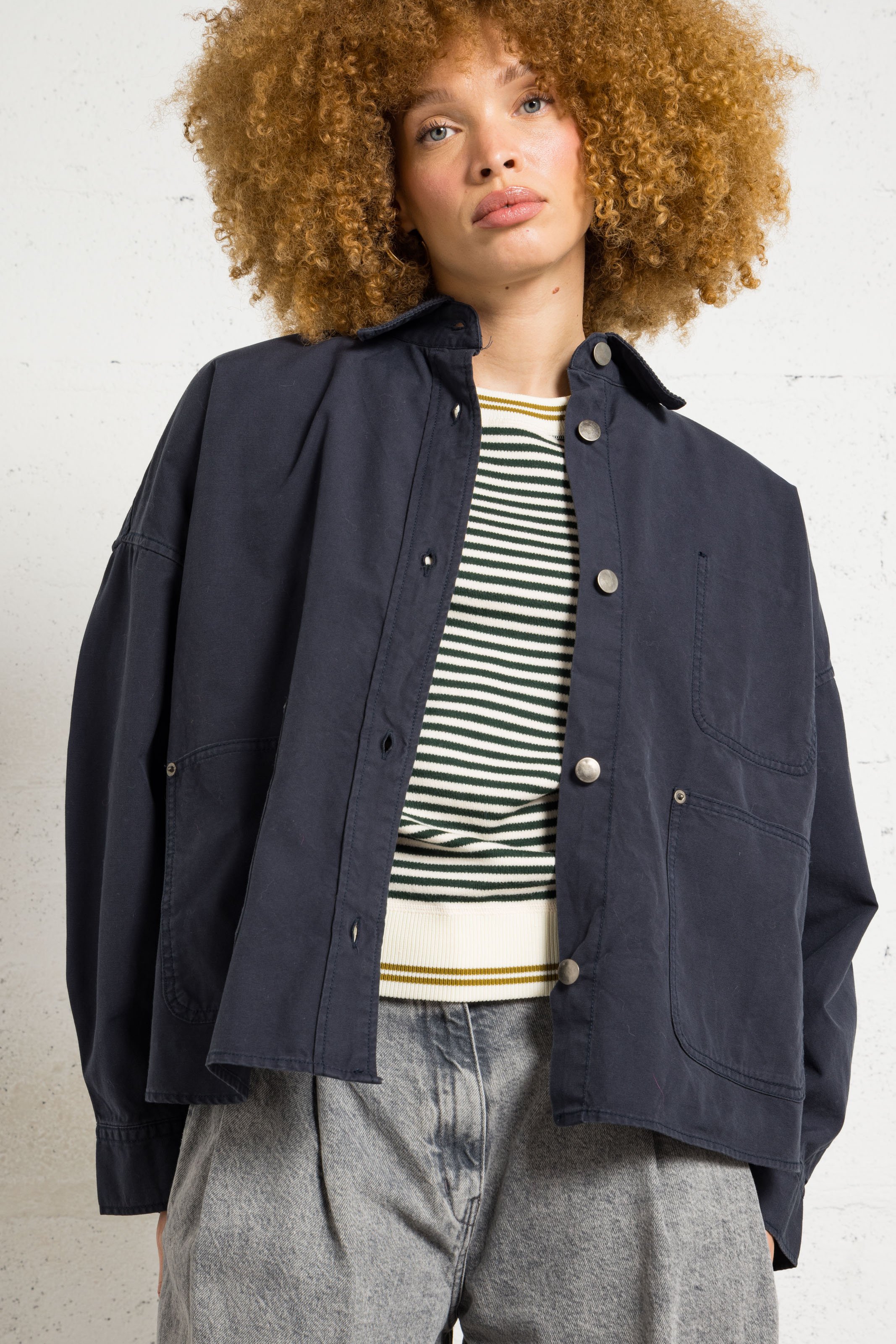 Baumwoll-Hemdjacke mit klassischem Kragen BELLEROSE Blau