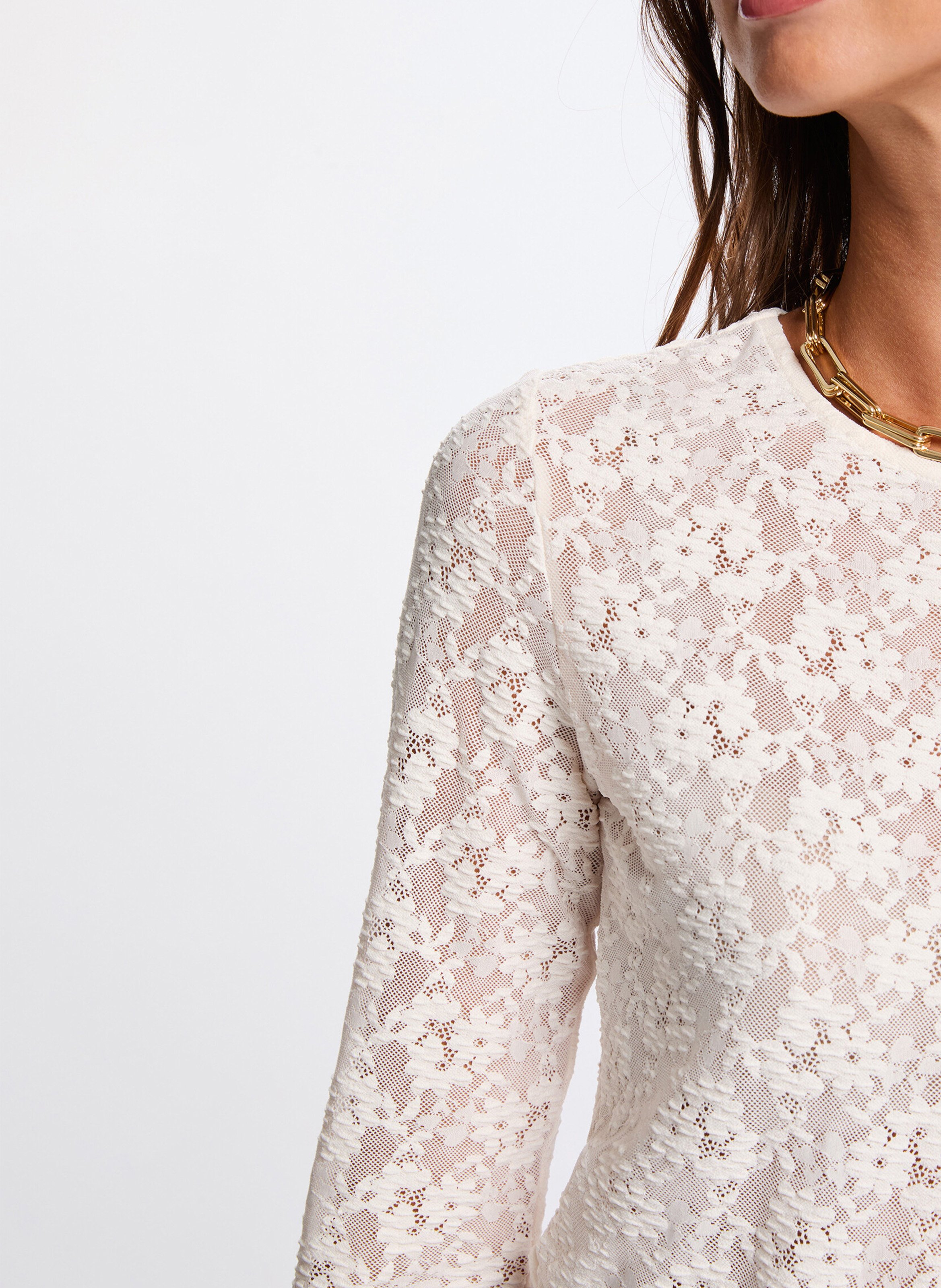 Tee-shirt cintré en dentelle MORGAN Beige