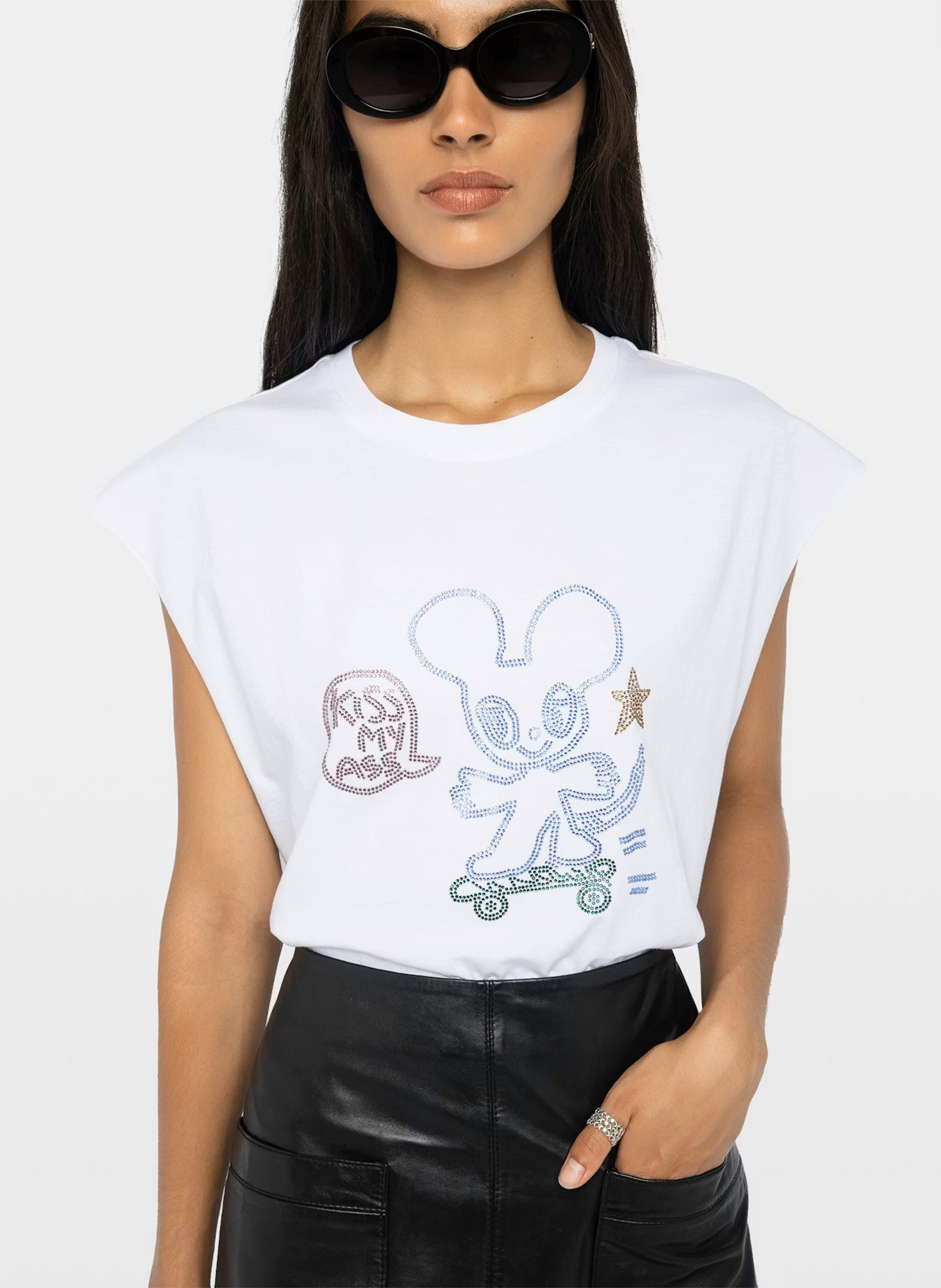 Tee-shirt sans manches avec strass devant ZADIG&VOLTAIRE Blanc