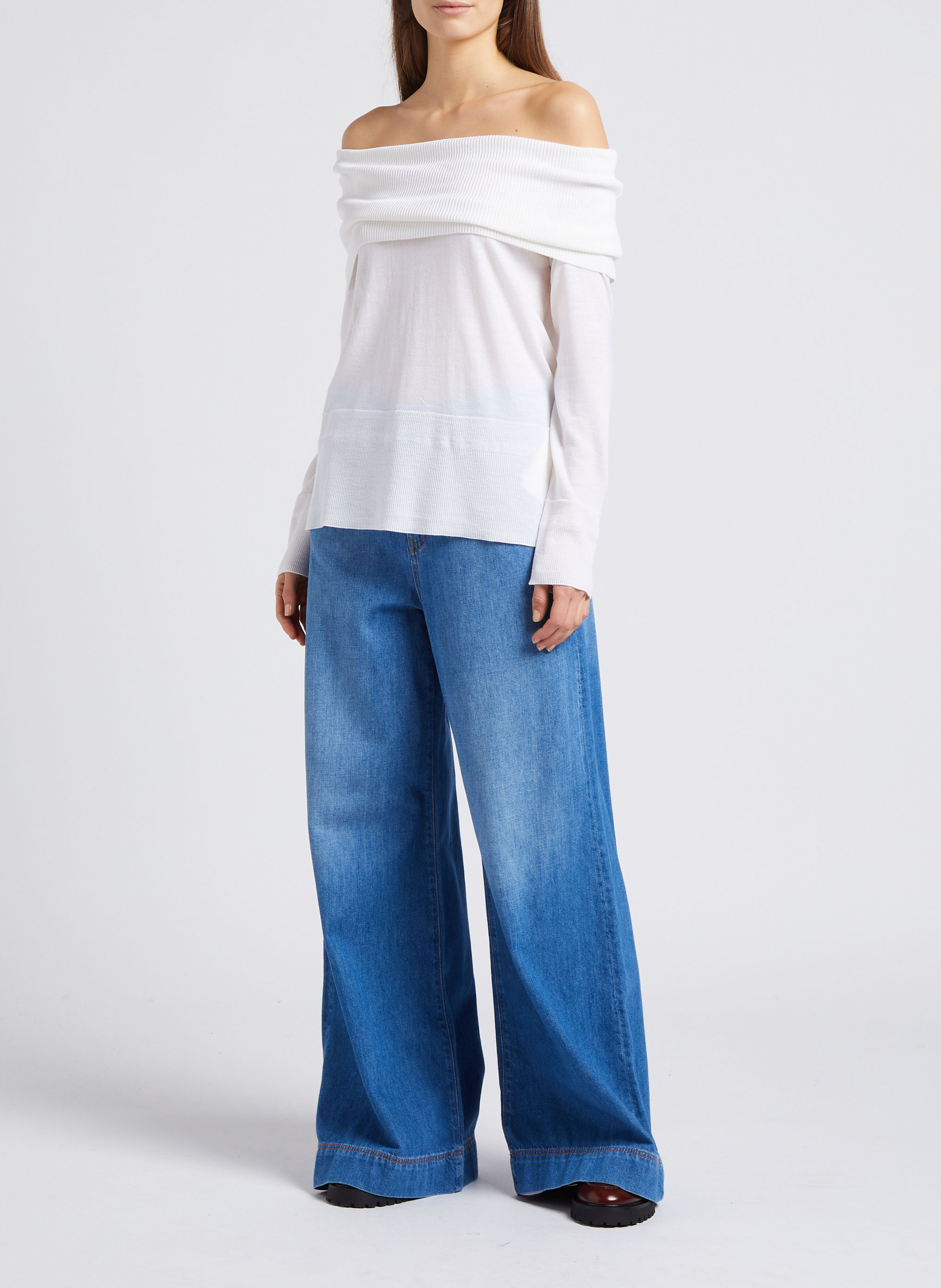 Pull droit épaules dénudées en laine MAX MARA LEISURE Blanc