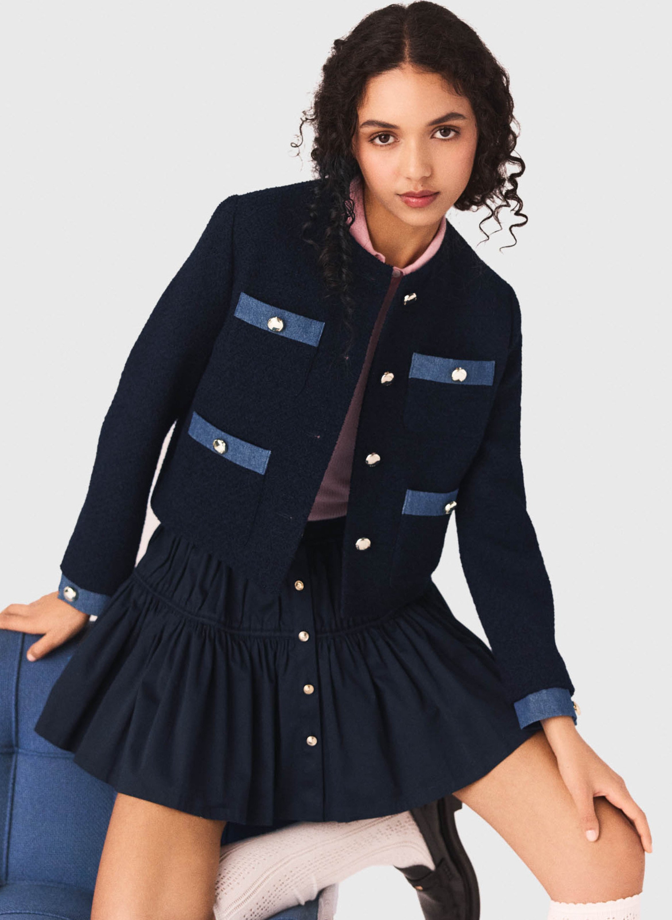 Veste droite col rond MAJE Bleu