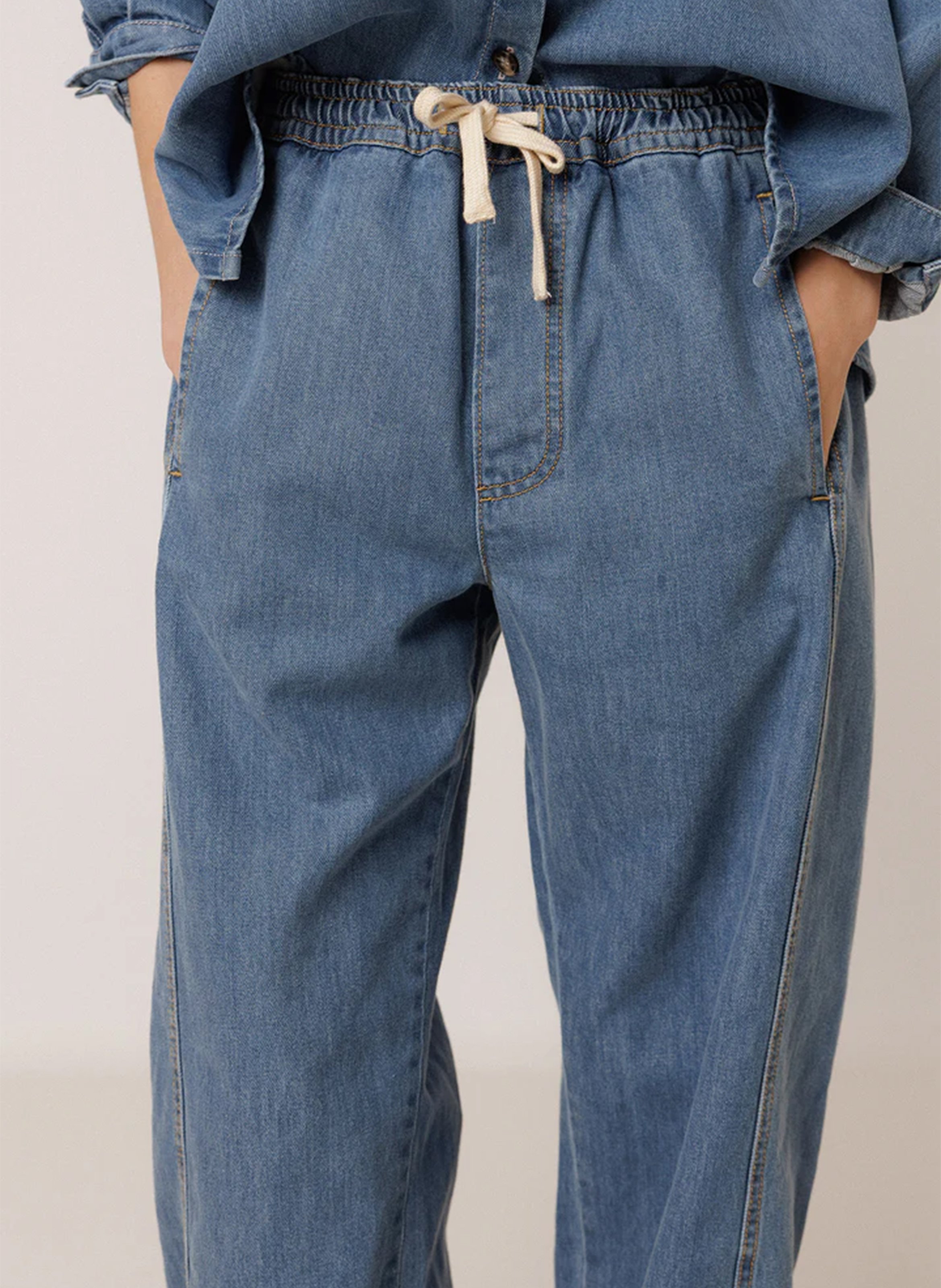 Elasticated Wide Leg Denim Pants INDI & COLD Blue
