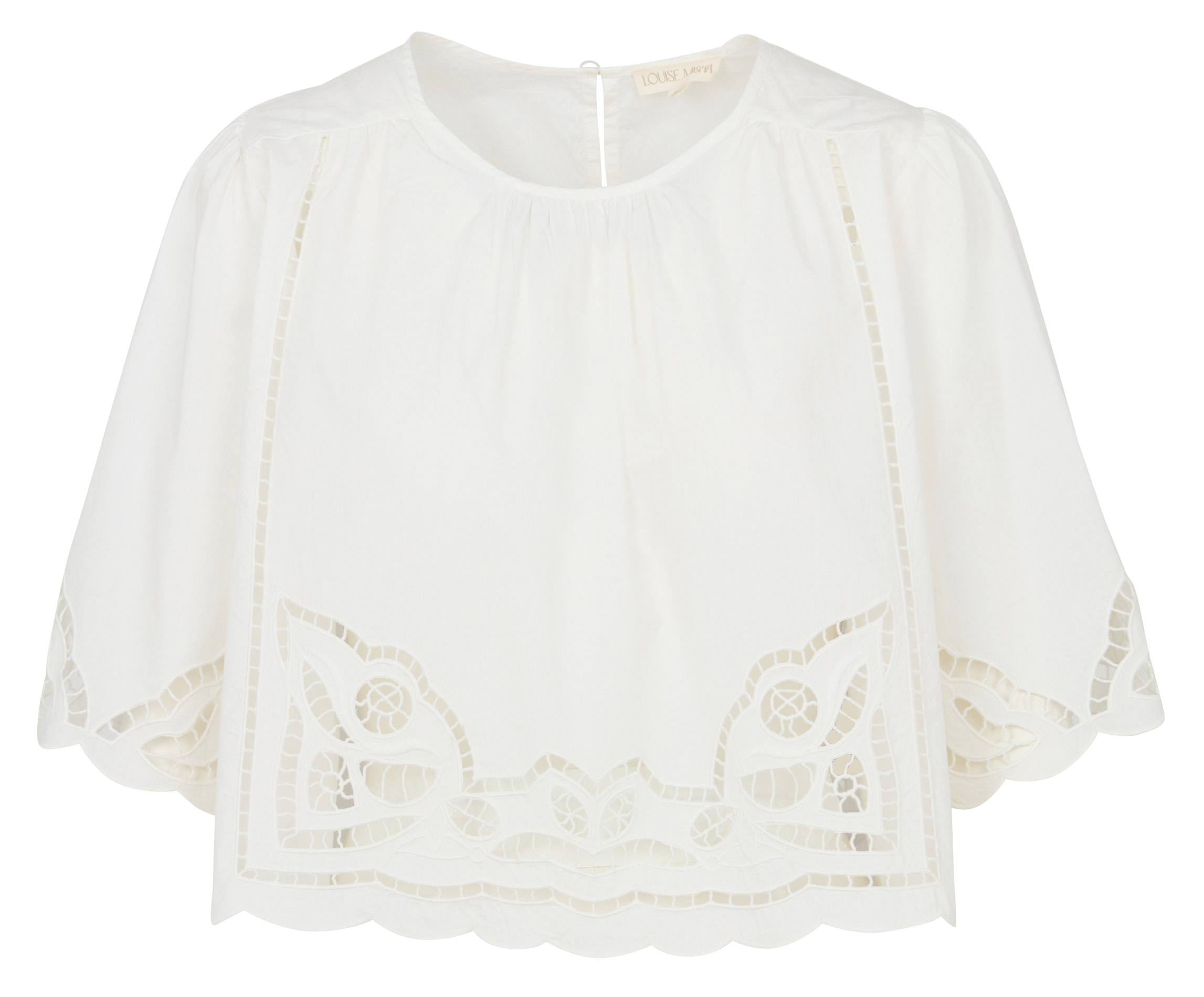 Ruimvallende top met ronde hals en ajourborduursels van biologisch katoen LOUISE MISHA Wit