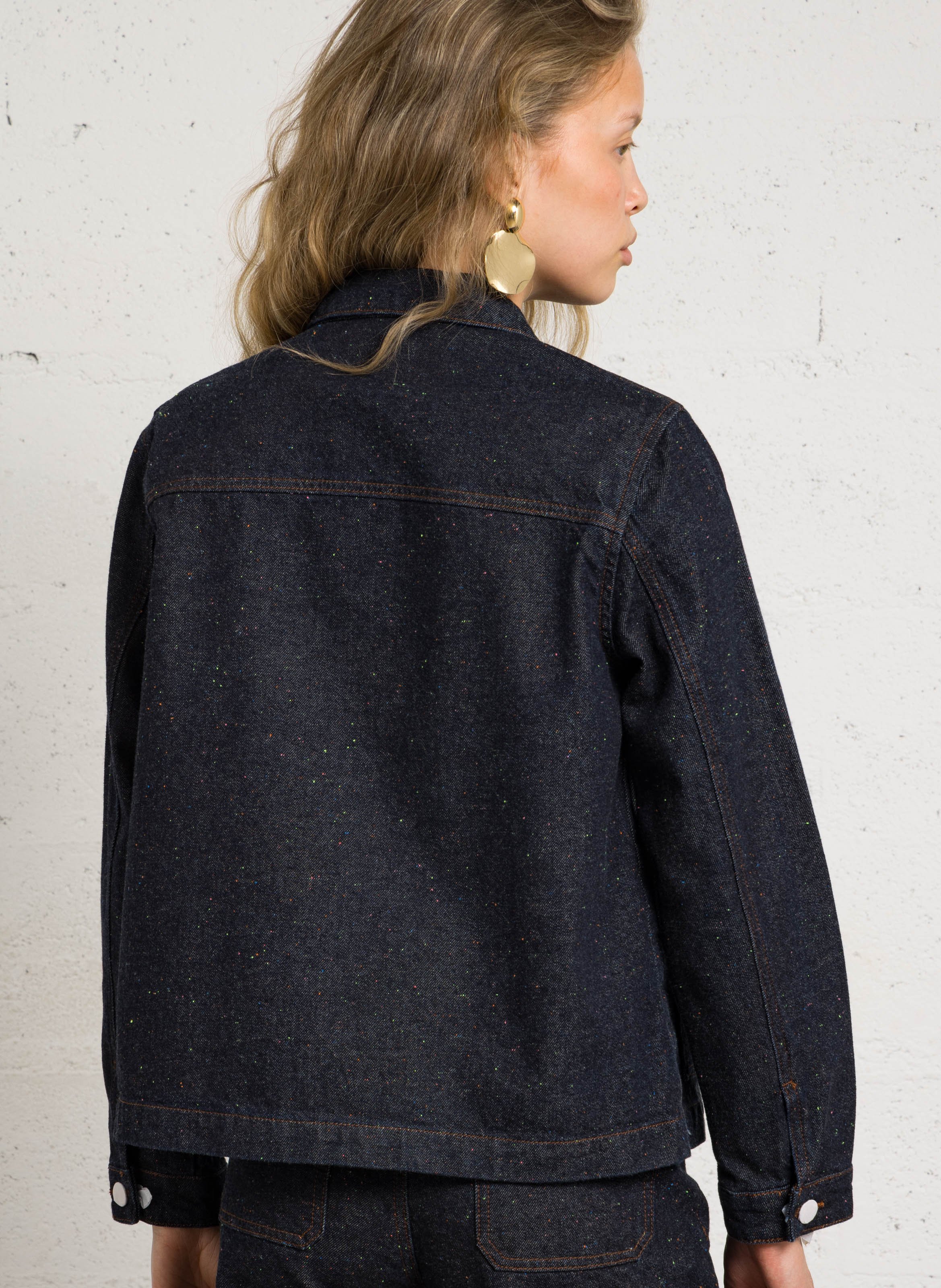 Klassieke rechte jas met klassieke kraag in bedrukte jacquard LA PETITE ETOILE Blauw