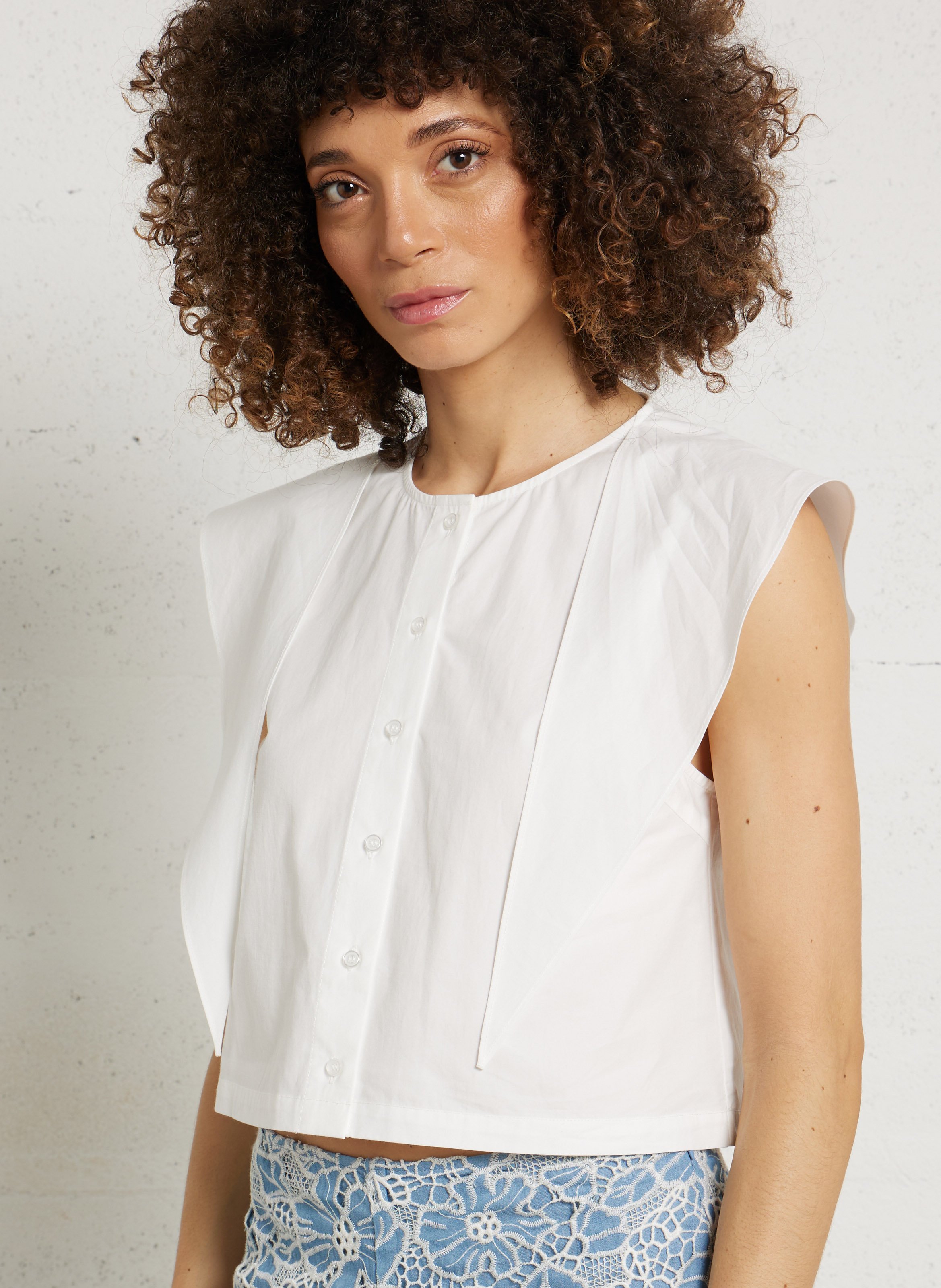 Ruimvallende, katoenen top met ronde hals THE TINY BIG SISTER Wit