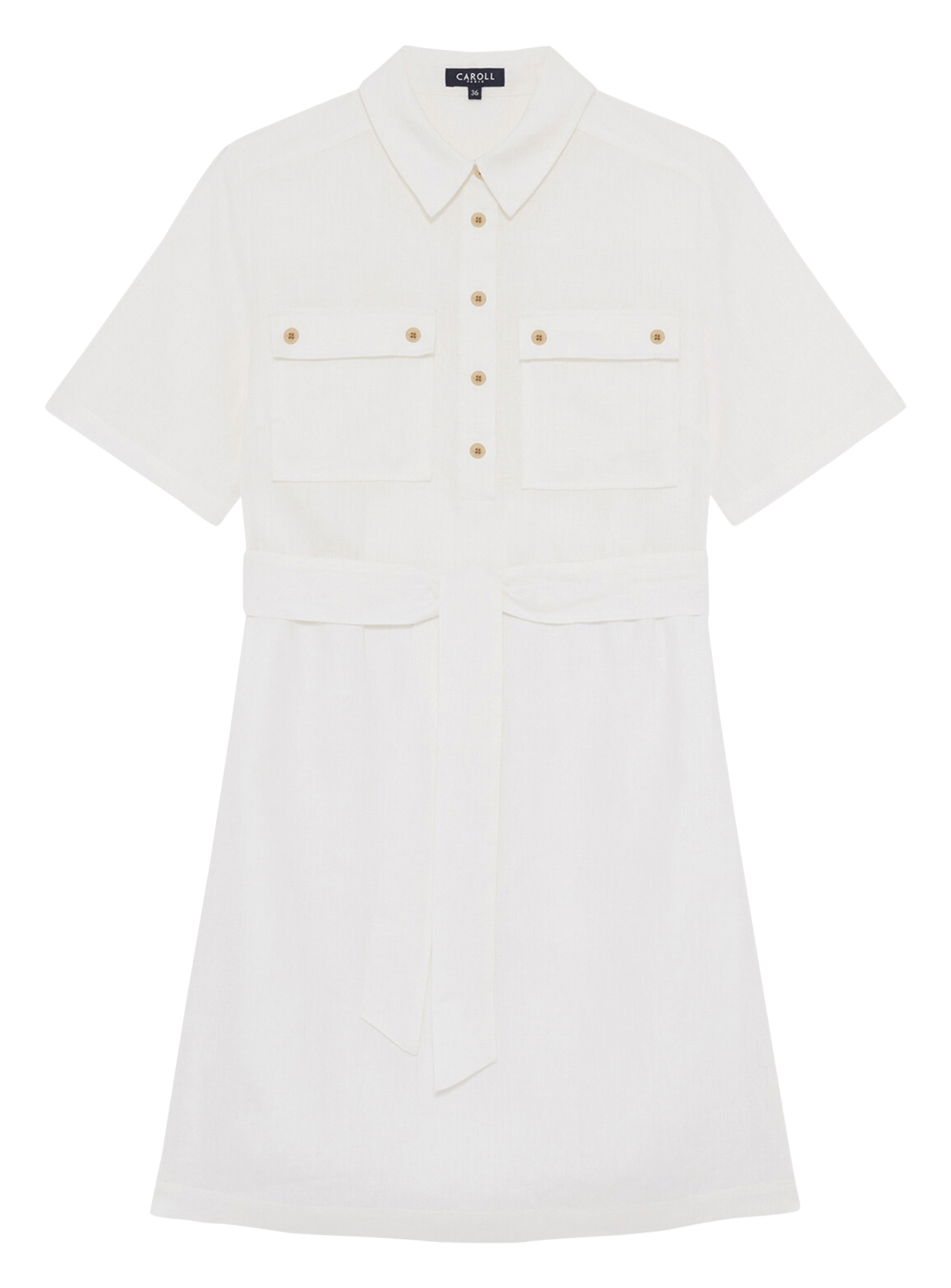 Robe courte col classique en lin CAROLL Blanc