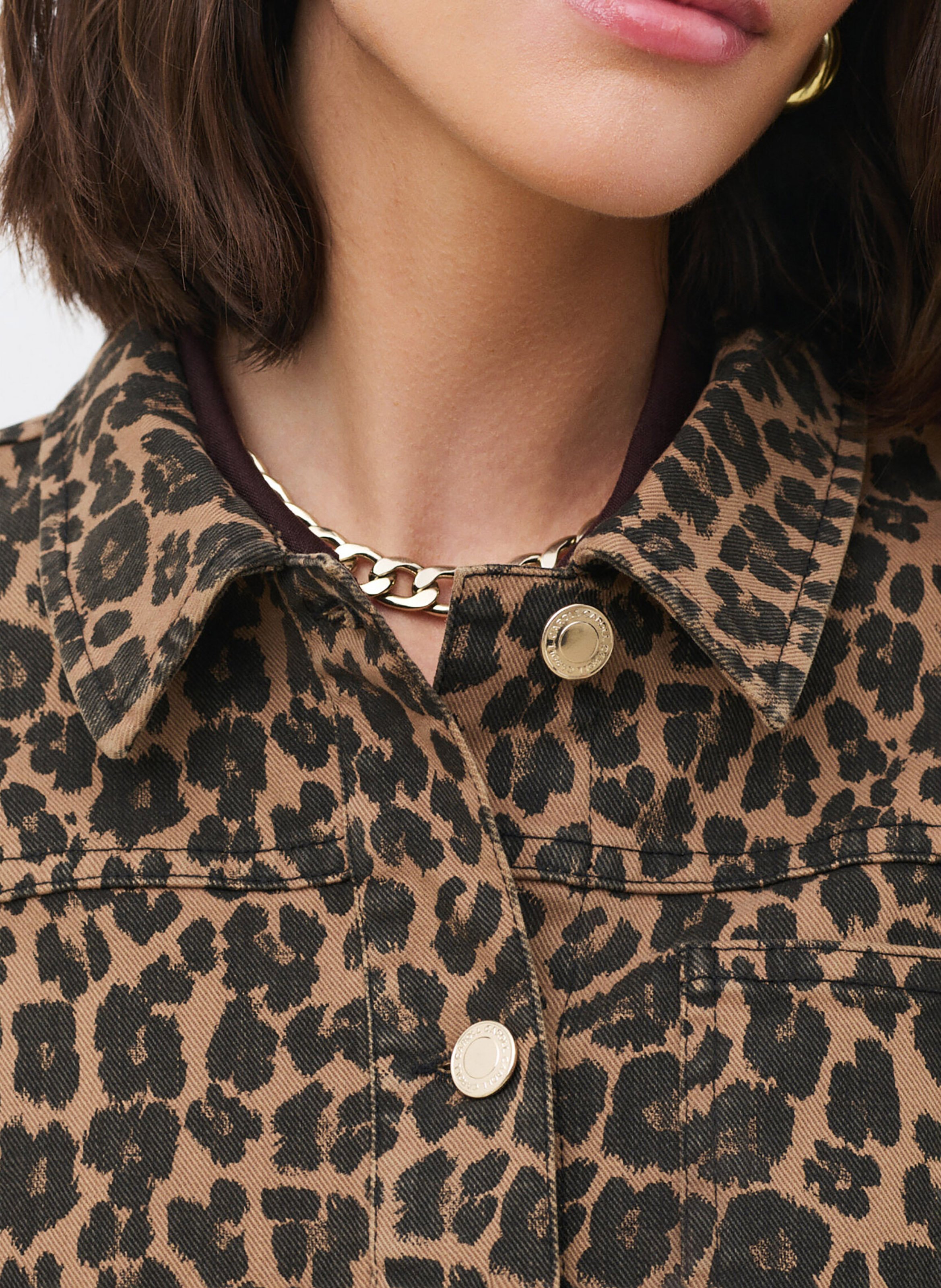 Short leopard print buttoned jacket CAROLL Brown