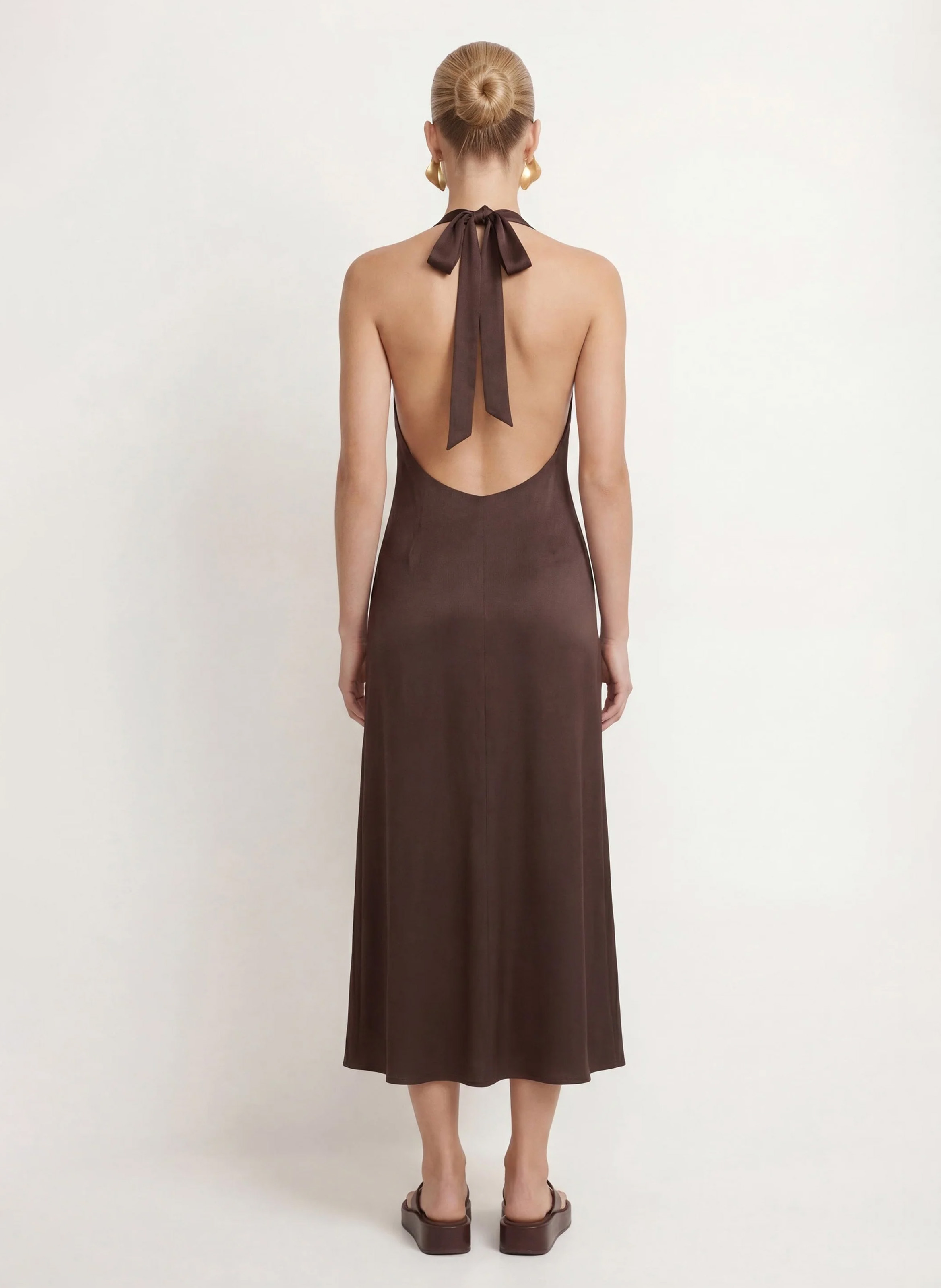 Robe longue col V KOOKAI Marron