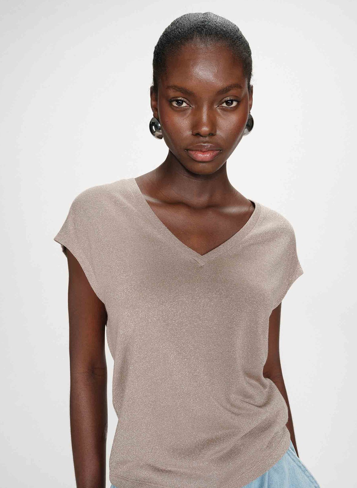 Crepe V-neck top GRACE ET MILA Beige