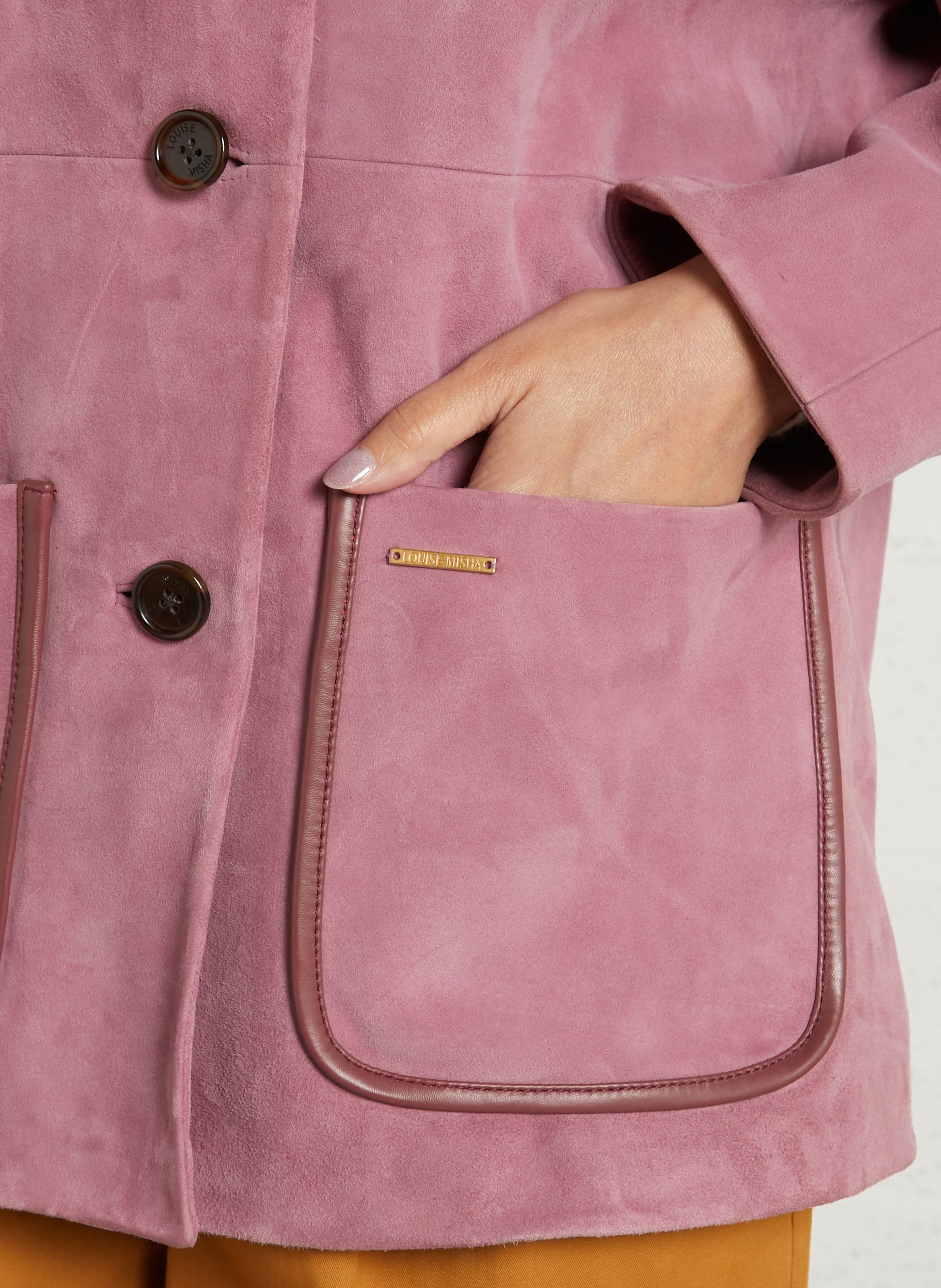 Classic coat with goat leather collar LOUISE MISHA Pink