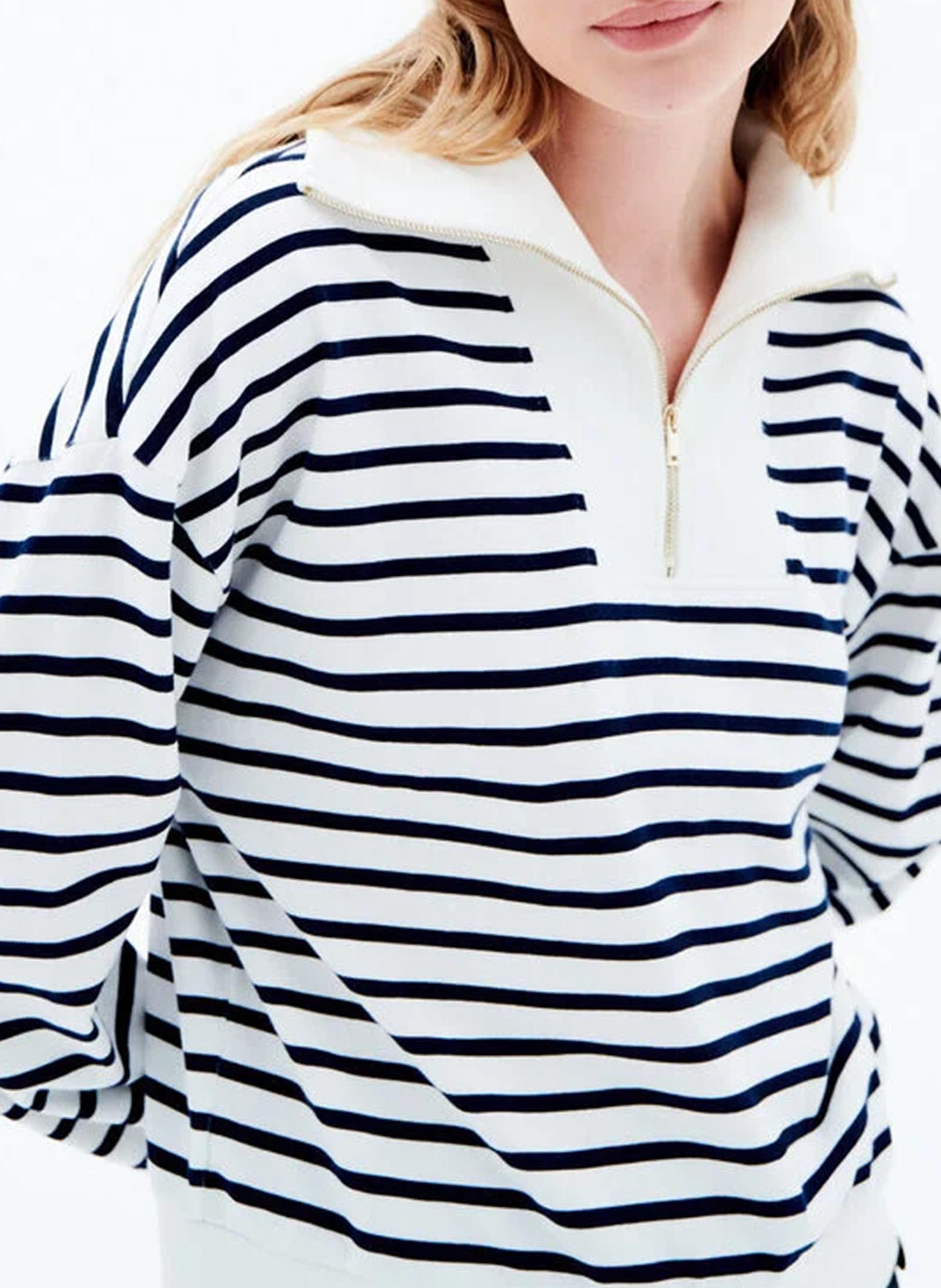 High-neck striped cotton sweater CAROLL Blue