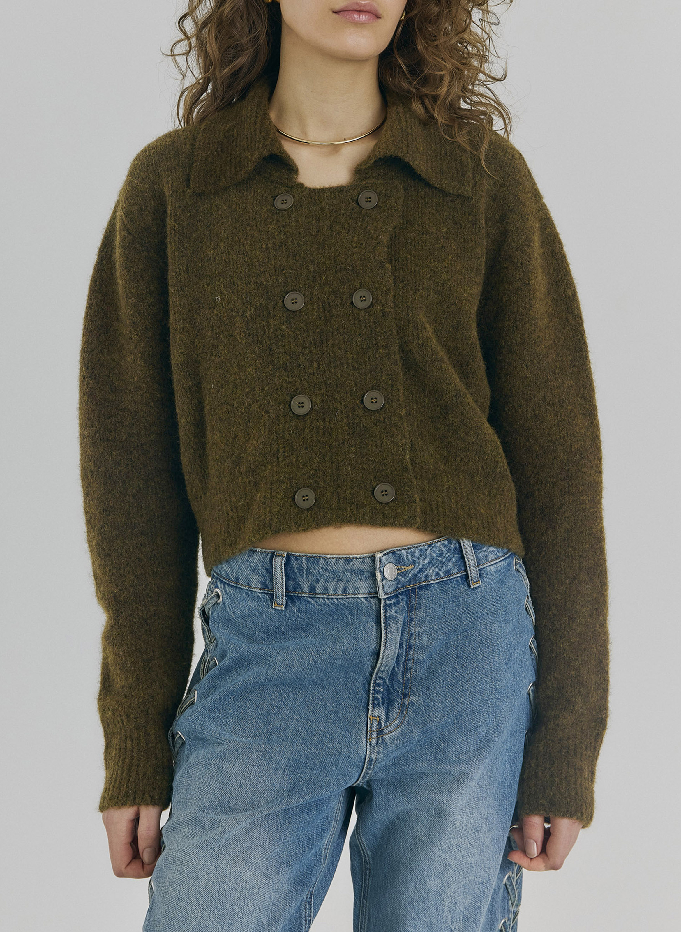 Kort oversized vest van gemengde wol NORR Groen