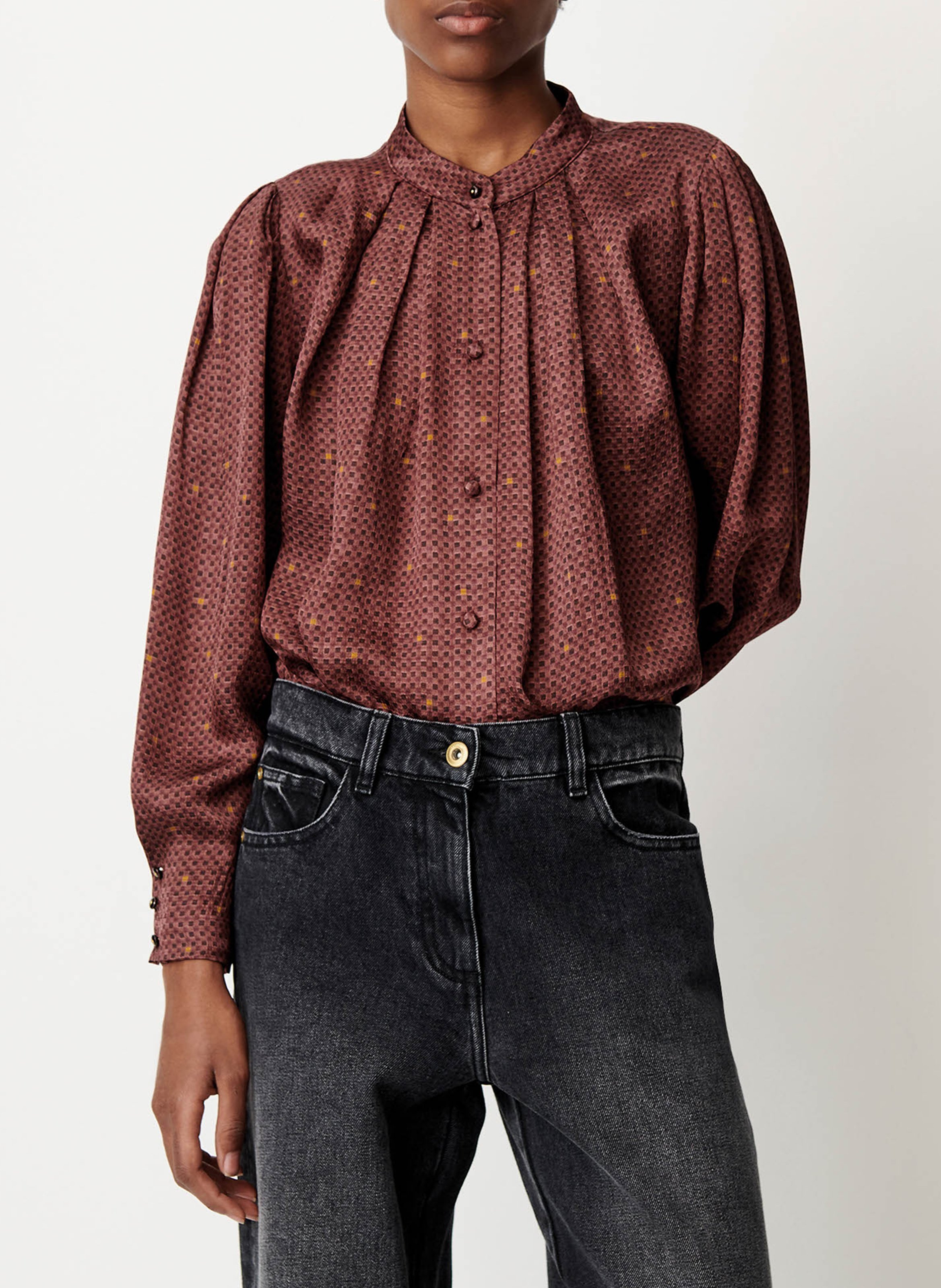 Aansluitende geruite geplooide blouse SESSUN Bruin