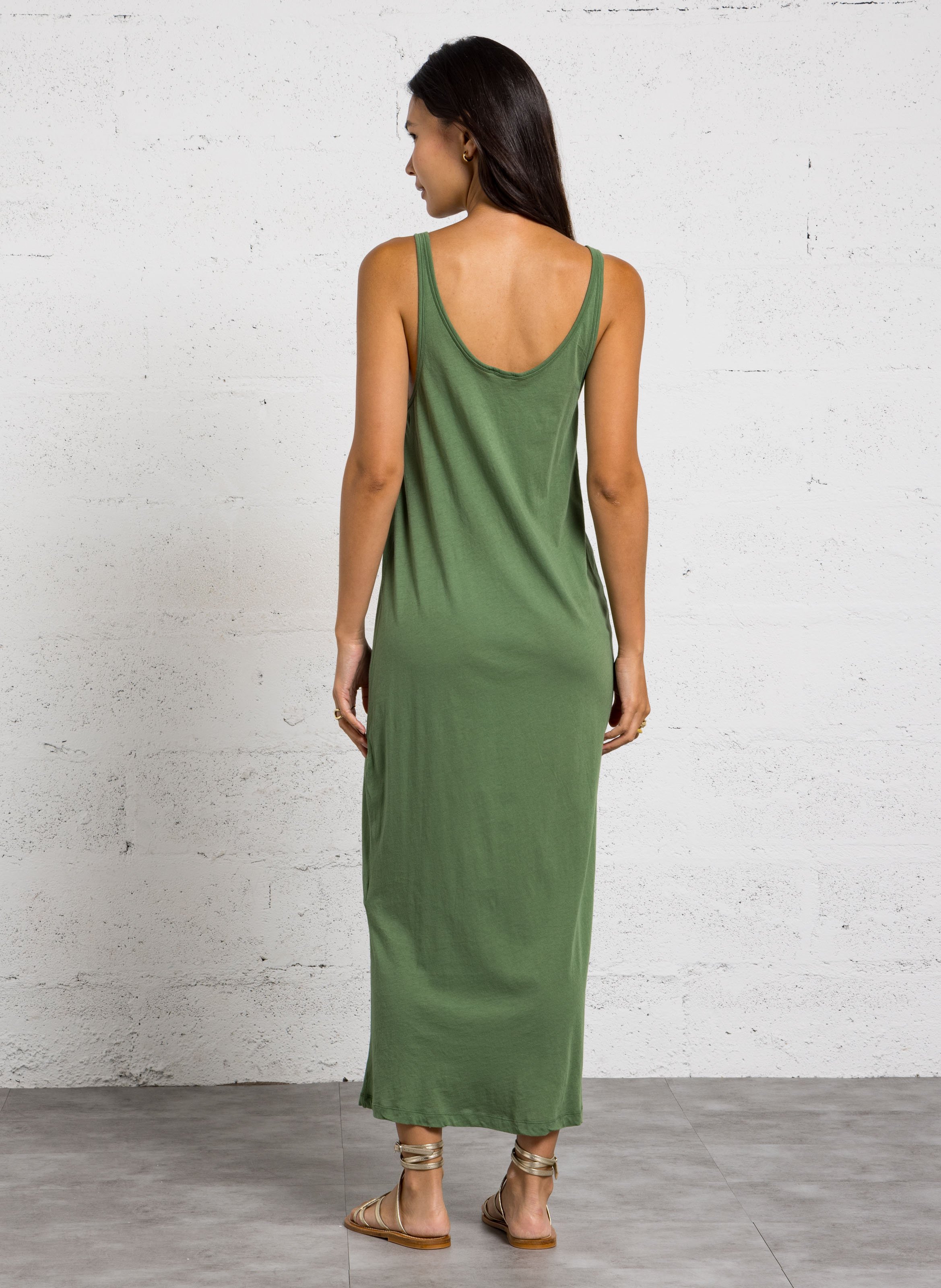 Langes ärmelloses einfarbiges Kleid AMERICAN VINTAGE Grun
