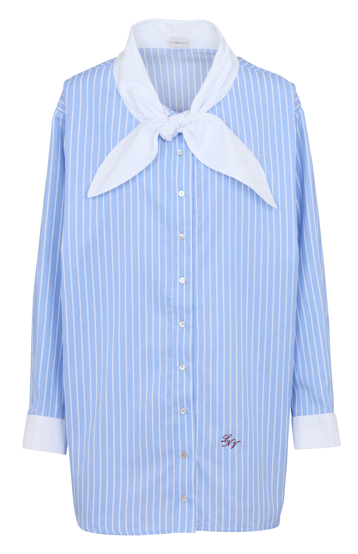 Korte jurk van katoenmix met klassieke kraag LA NOUVELLE Blauw