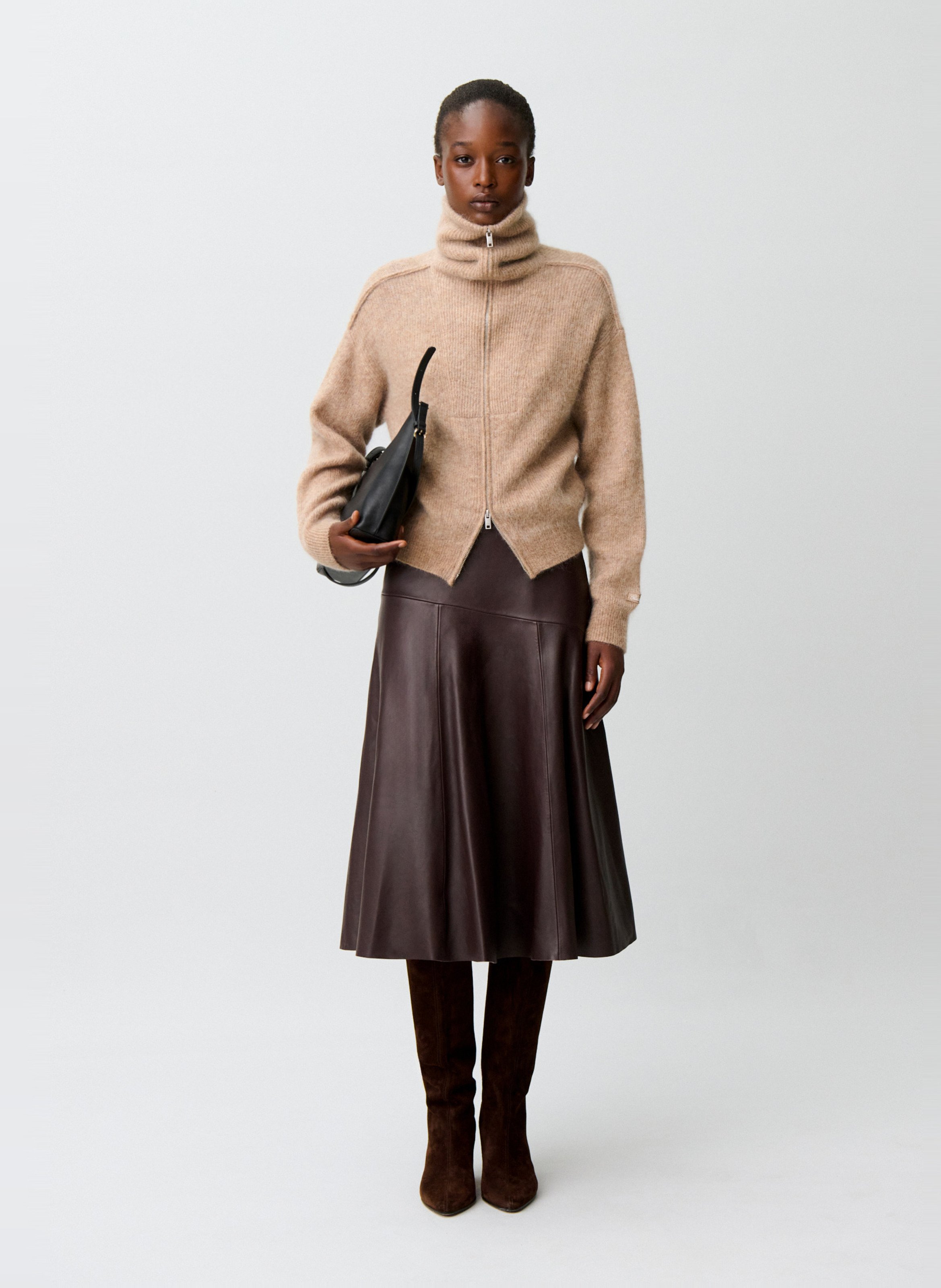 Zip-up cardigan in blended wool CLAUDIE PIERLOT Beige