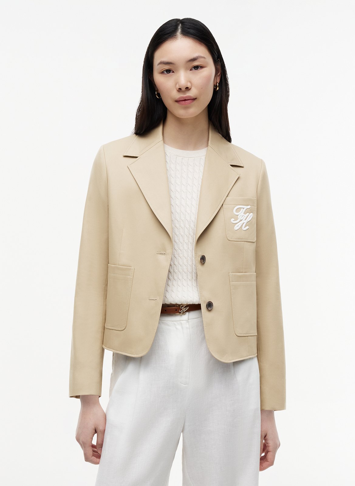 Straight cotton blazer TOMMY HILFIGER Beige