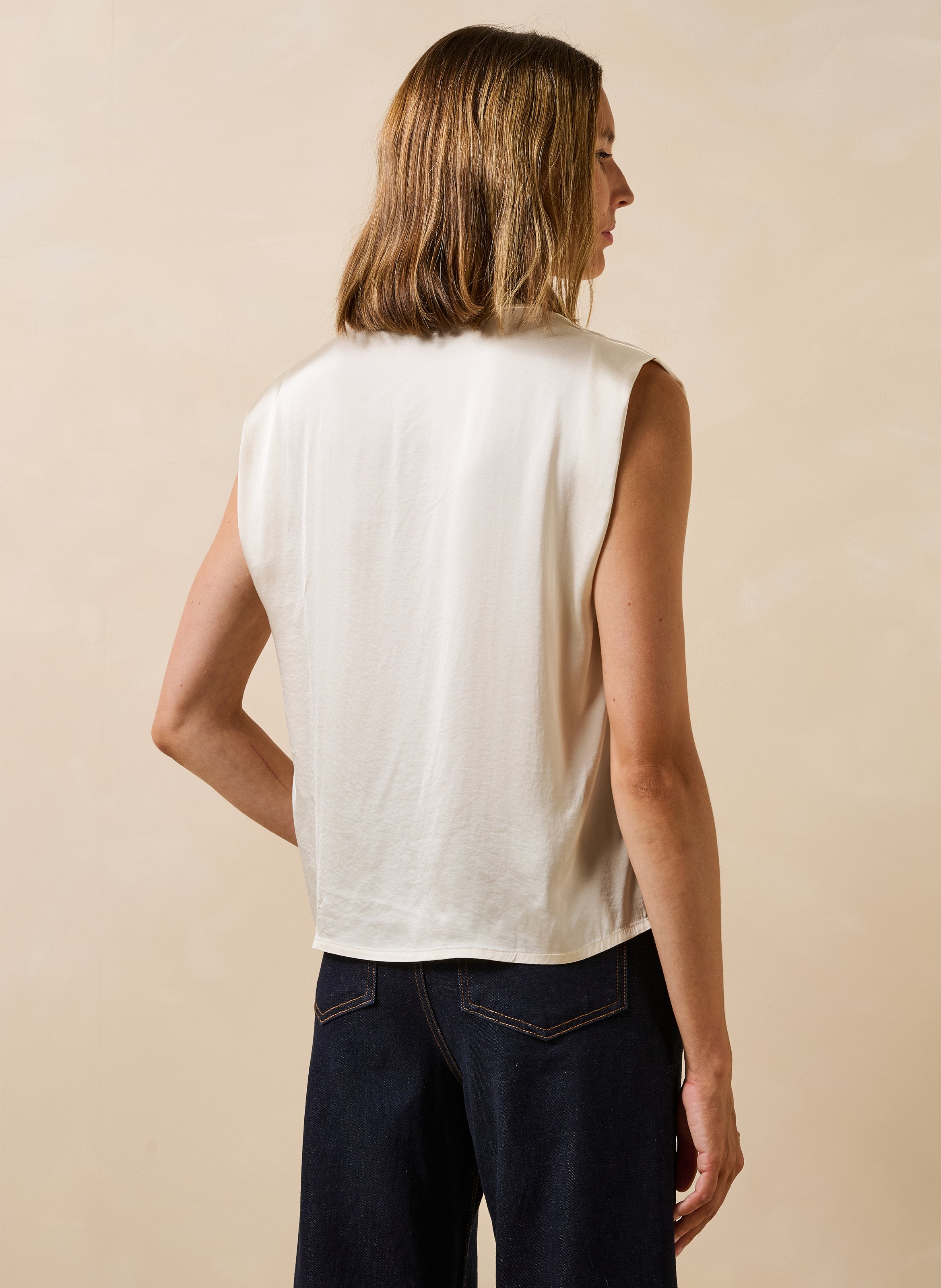 Top sans manches uni satiné LA FEE MARABOUTEE Blanc